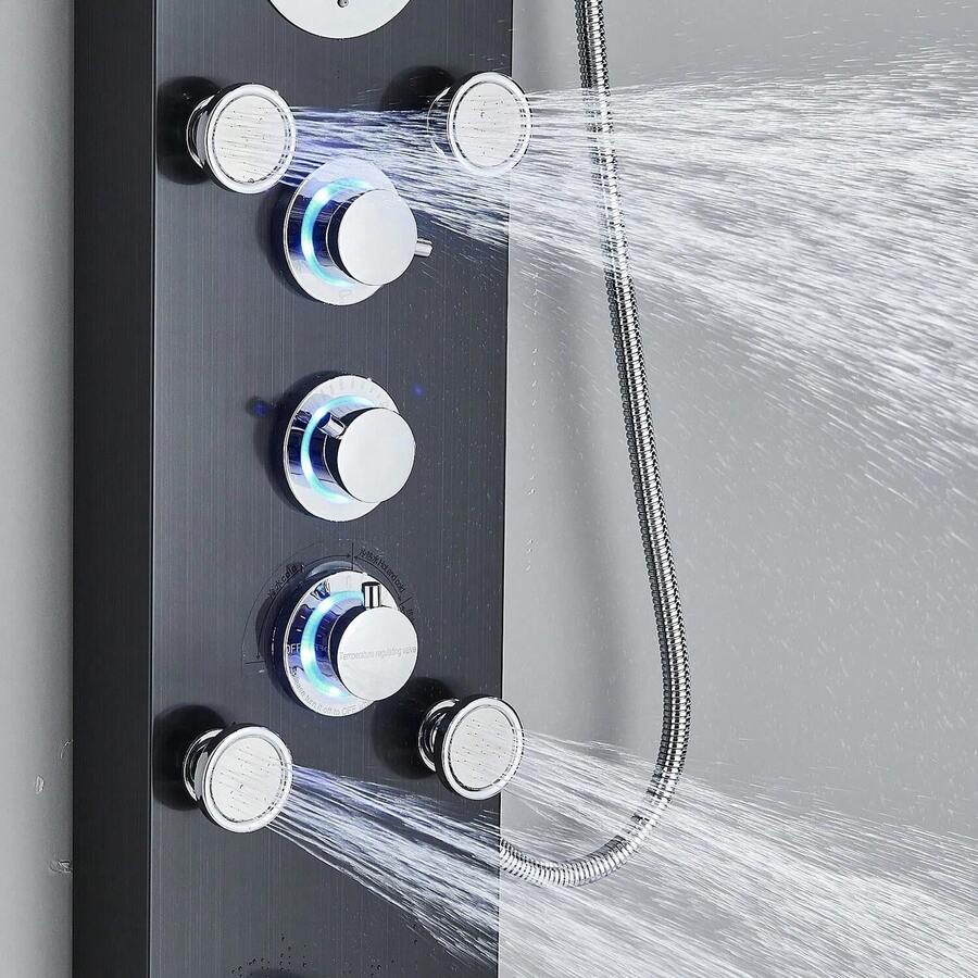 Mcmxtap Panel de Ducha LED Sistema de Torre Lluvia Cascada Masaje