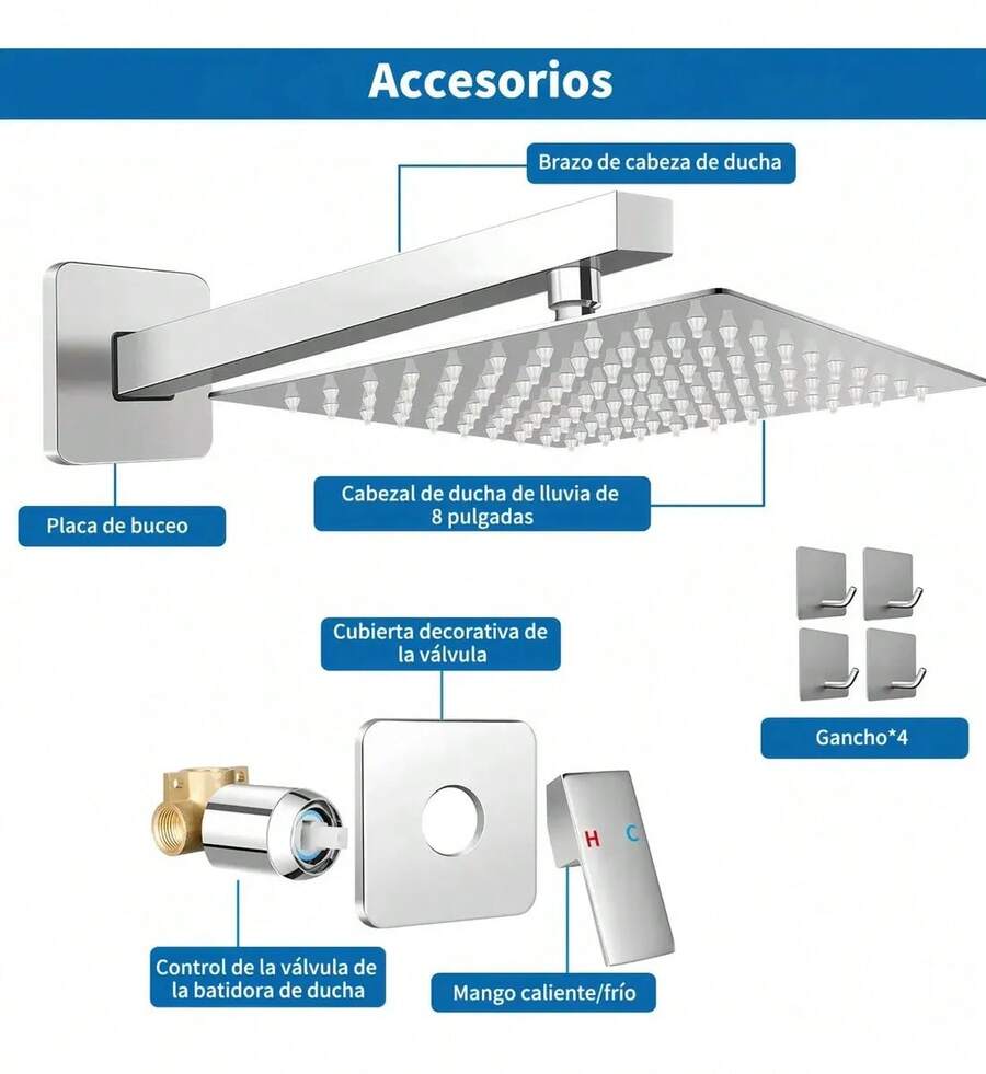 Mcmxtap  Kit Regadera Cuadrada 10 Pulgadas Tipo Lluvia Lujo