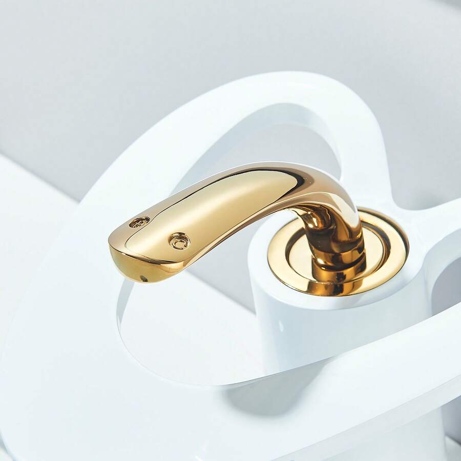 llave para lavabo baño de un solo orificio en oro cepillado/blanco