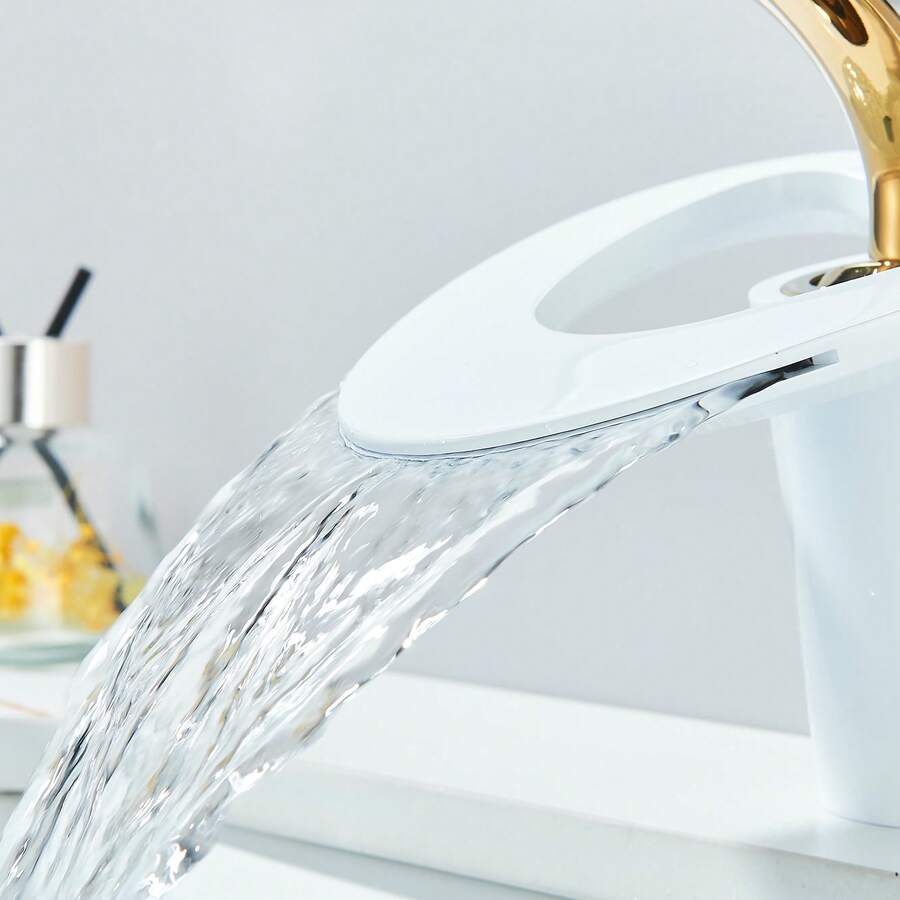 llave para lavabo baño de un solo orificio en oro cepillado/blanco