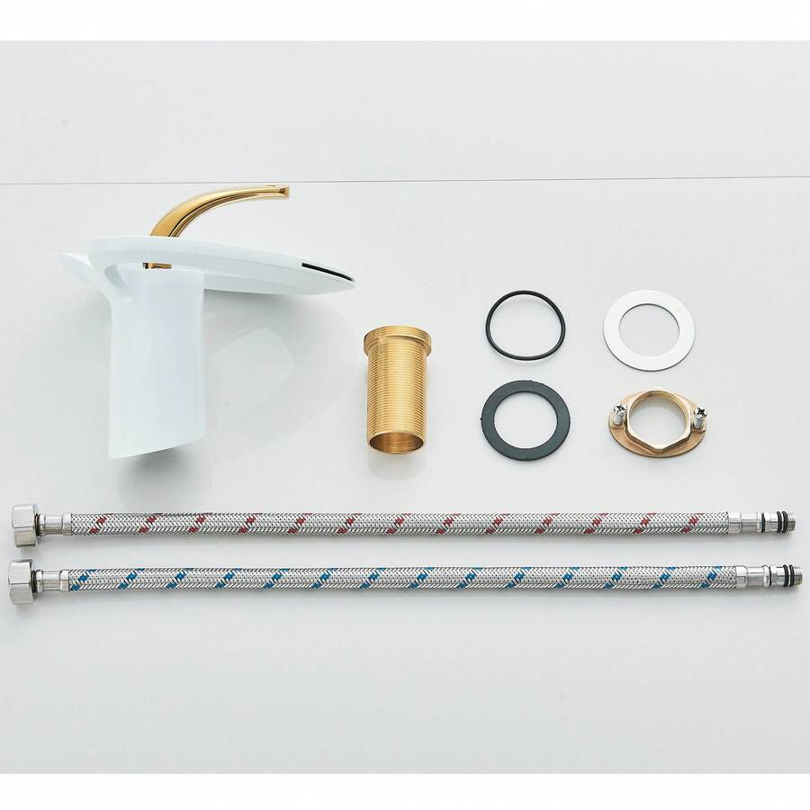 llave para lavabo baño de un solo orificio en oro cepillado/blanco