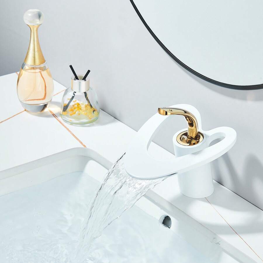 llave para lavabo baño de un solo orificio en oro cepillado/blanco