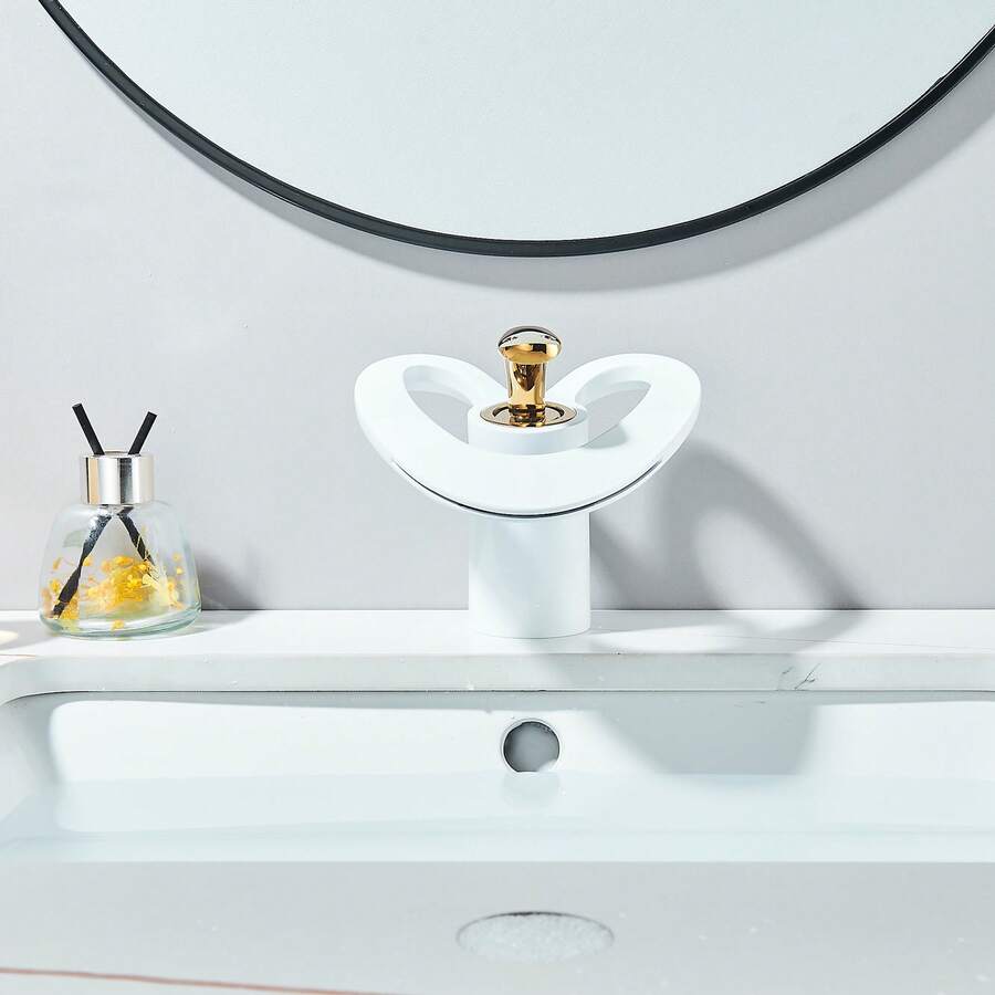 llave para lavabo baño de un solo orificio en oro cepillado/blanco