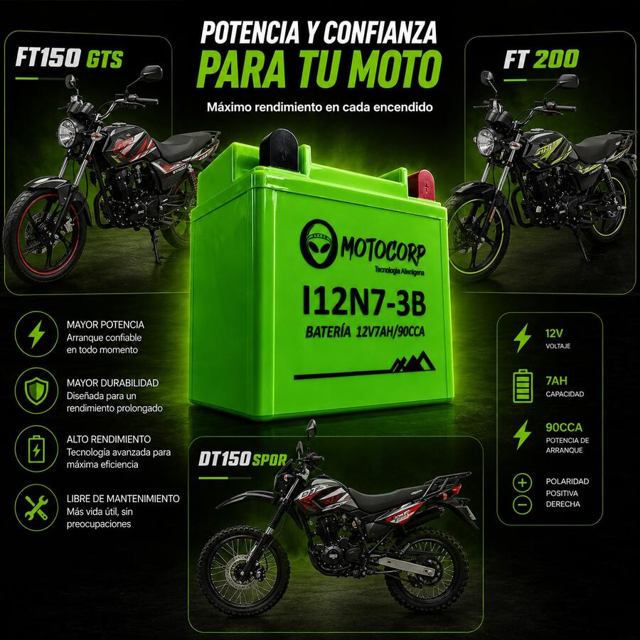 Batería de Gel Motocorp MF-FA 12N7-3B Compatible con Italika FT150/FT200