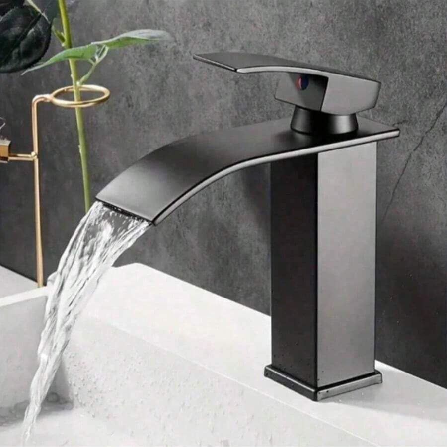 Grifo para lavabo Dorado moderno alto tipo cascada con 2 mangueras
