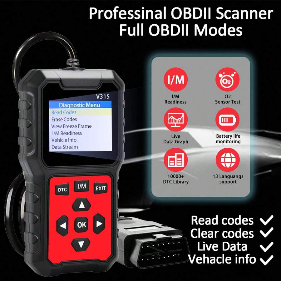 V315 Escáner OBD2 sin batería, probador de voltaje automático