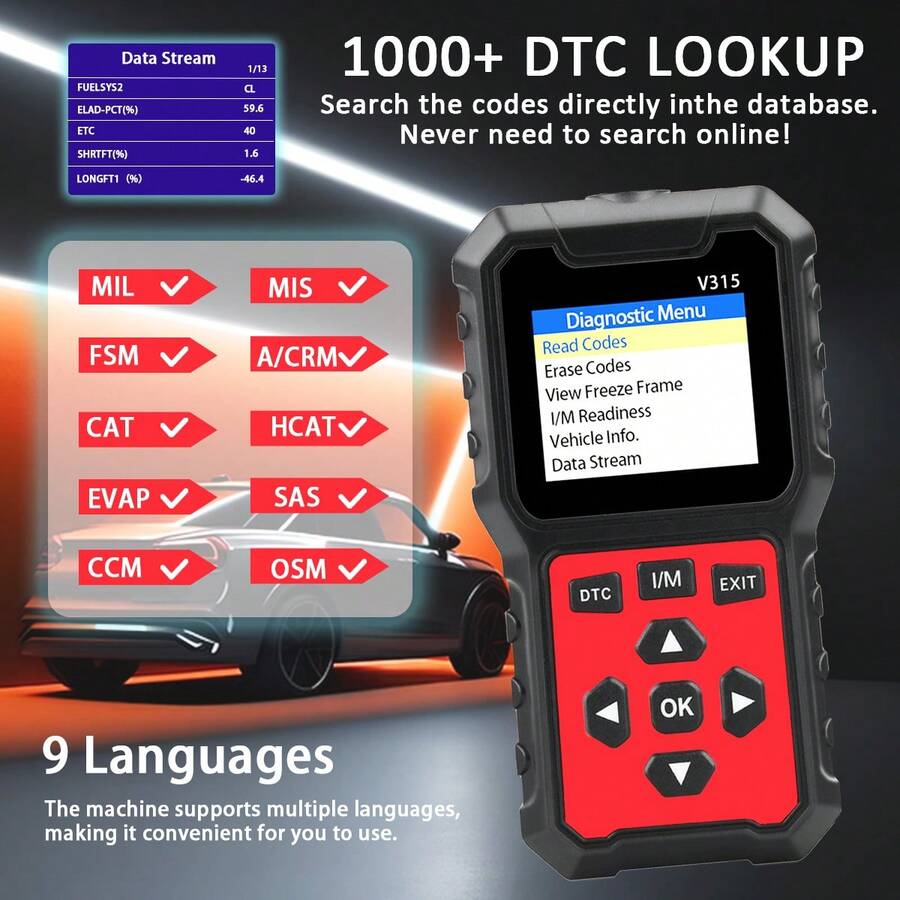 V315 Escáner OBD2 sin batería, probador de voltaje automático