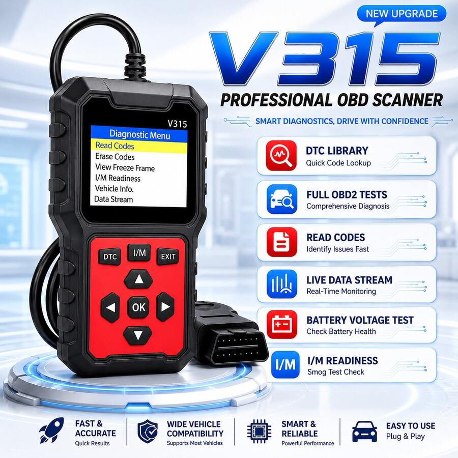 V315 Escáner OBD2 sin batería, probador de voltaje automático