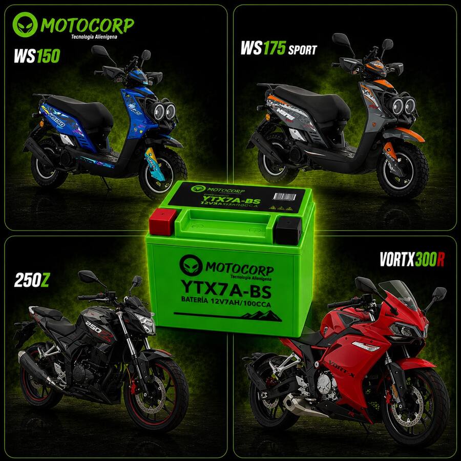 Batería de Gel Motocorp MF-FA YTX7A-B Compatible con Italika VORT-X 300/250Z