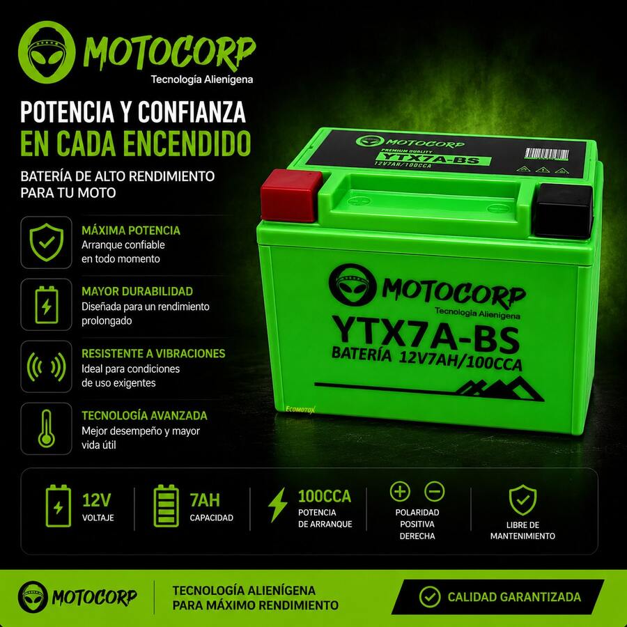 Batería de Gel Motocorp MF-FA YTX7A-B Compatible con Italika VORT-X 300/250Z
