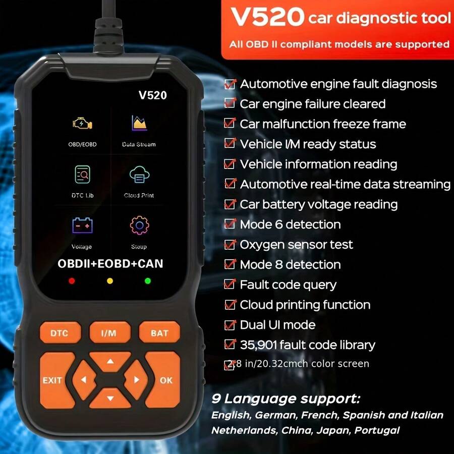 Escáner de diagnóstico de automóvil OBD2 V520 2026