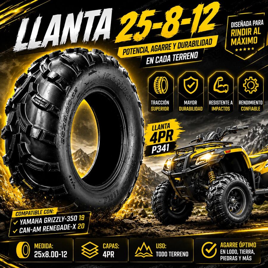 Llanta 25x8-12 para Cuatrimoto 4PR