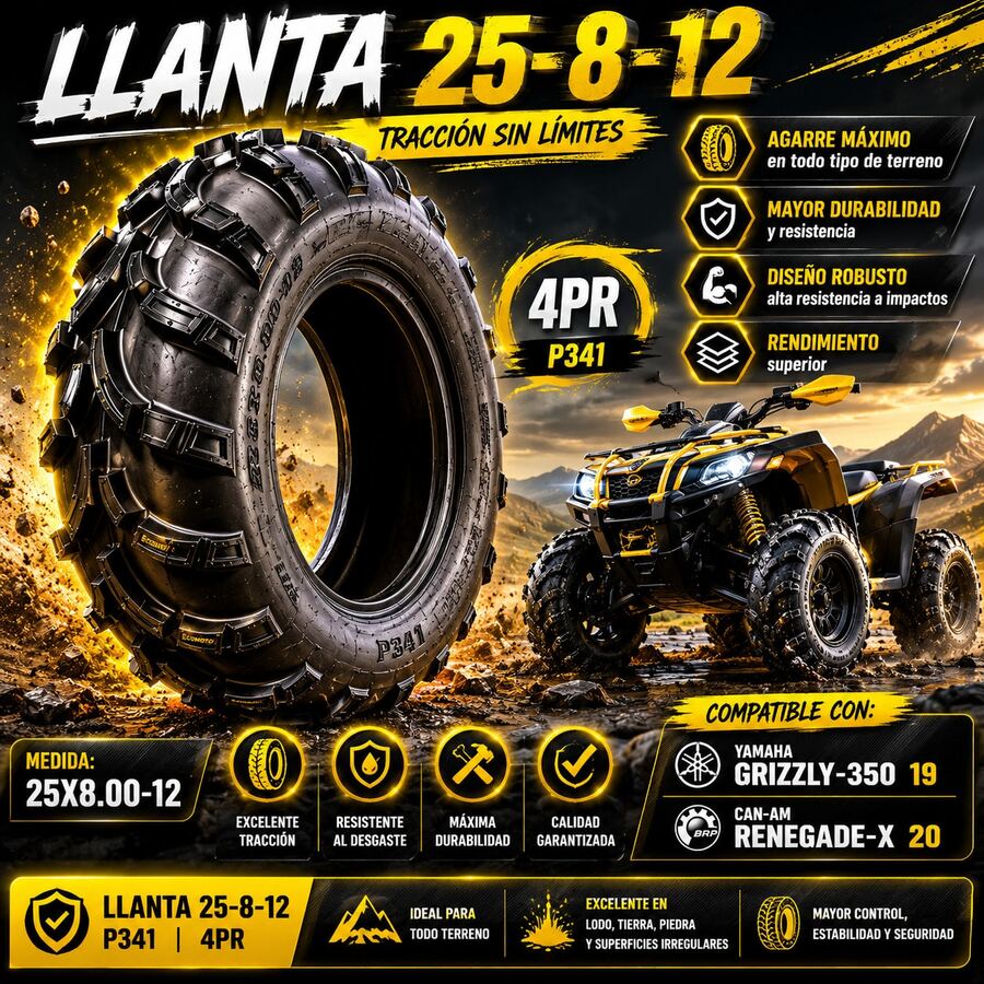 Llanta 25x8-12 para Cuatrimoto 4PR