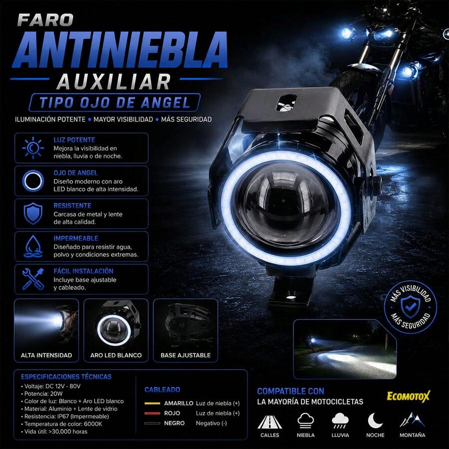 Faro Auxiliar LED U5 Ojo Ángel para Motocicleta