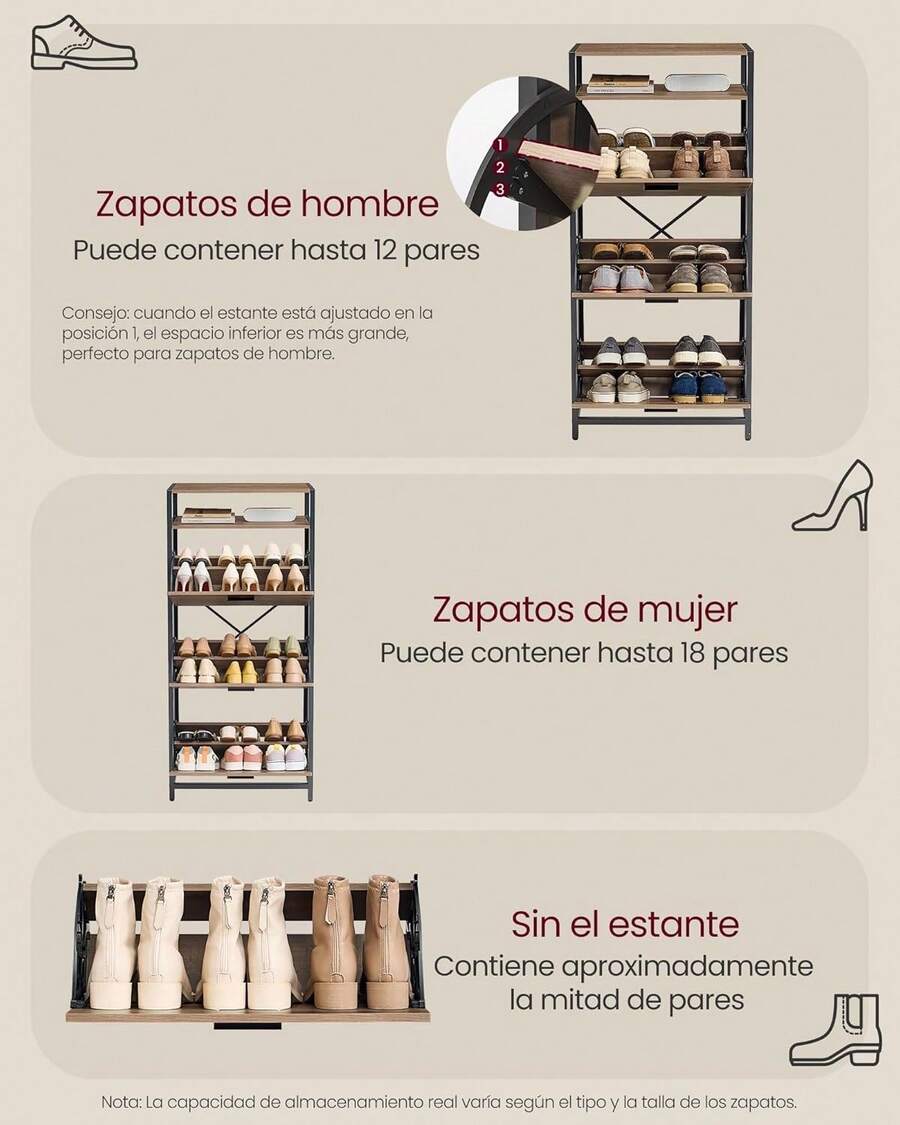 VASAGLE - Gabinete de Zapatos