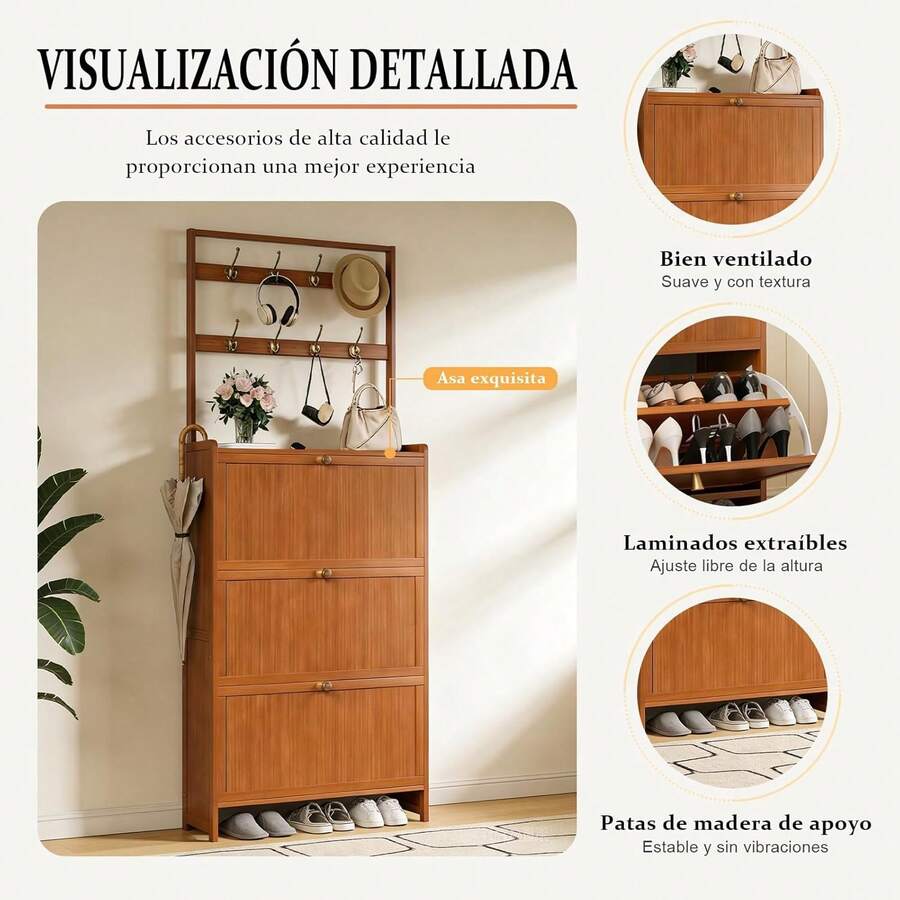 Zapatero de Madera con Perchero
