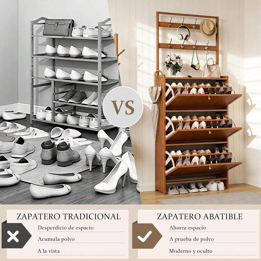 Zapatero de Madera con Perchero