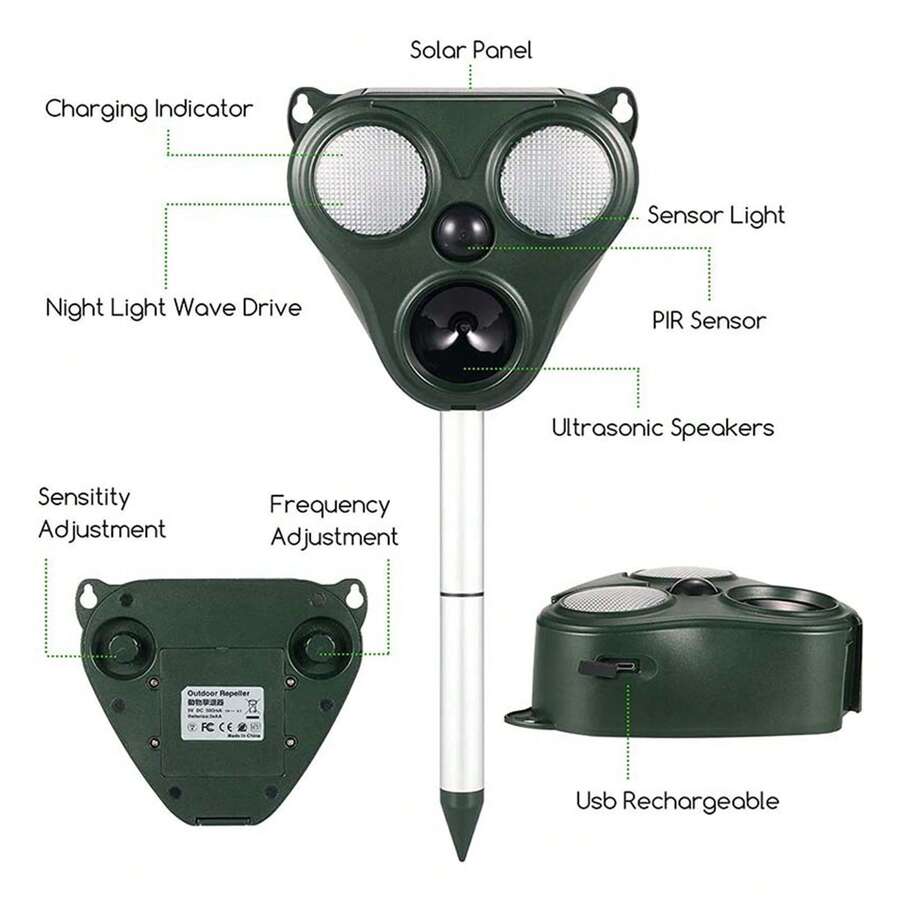 Repelente solar ultrasónico de animales
