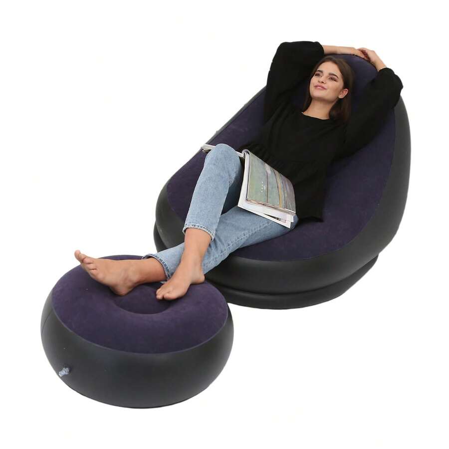 Sofá Inflable, Tumbona Suave con Reposapiés