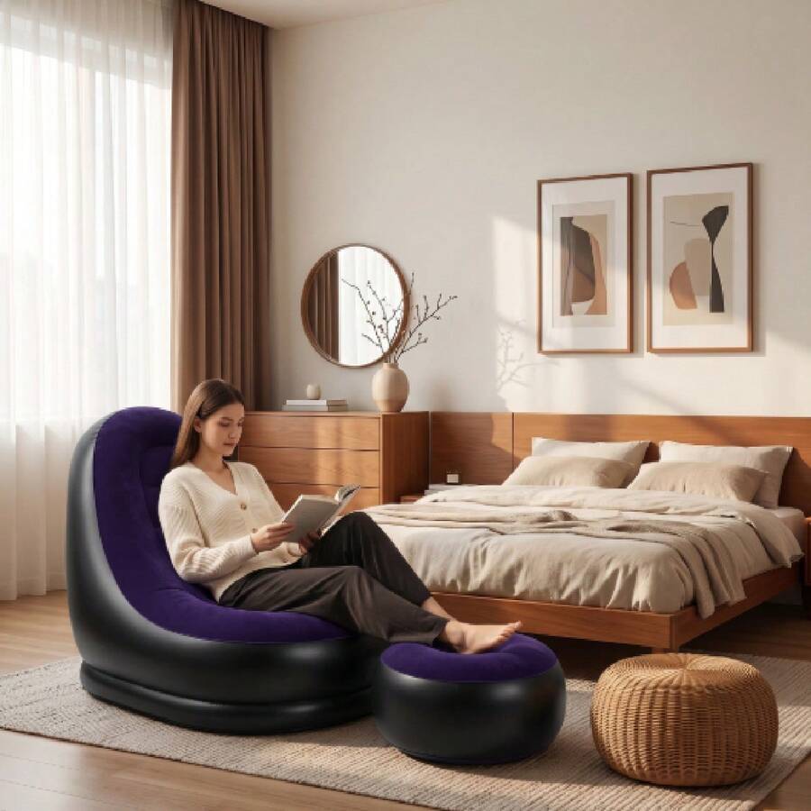 Sofá Inflable, Tumbona Suave con Reposapiés