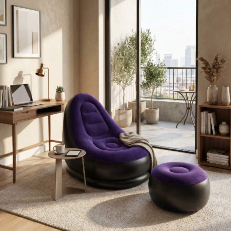 Sofá Inflable, Tumbona Suave con Reposapiés