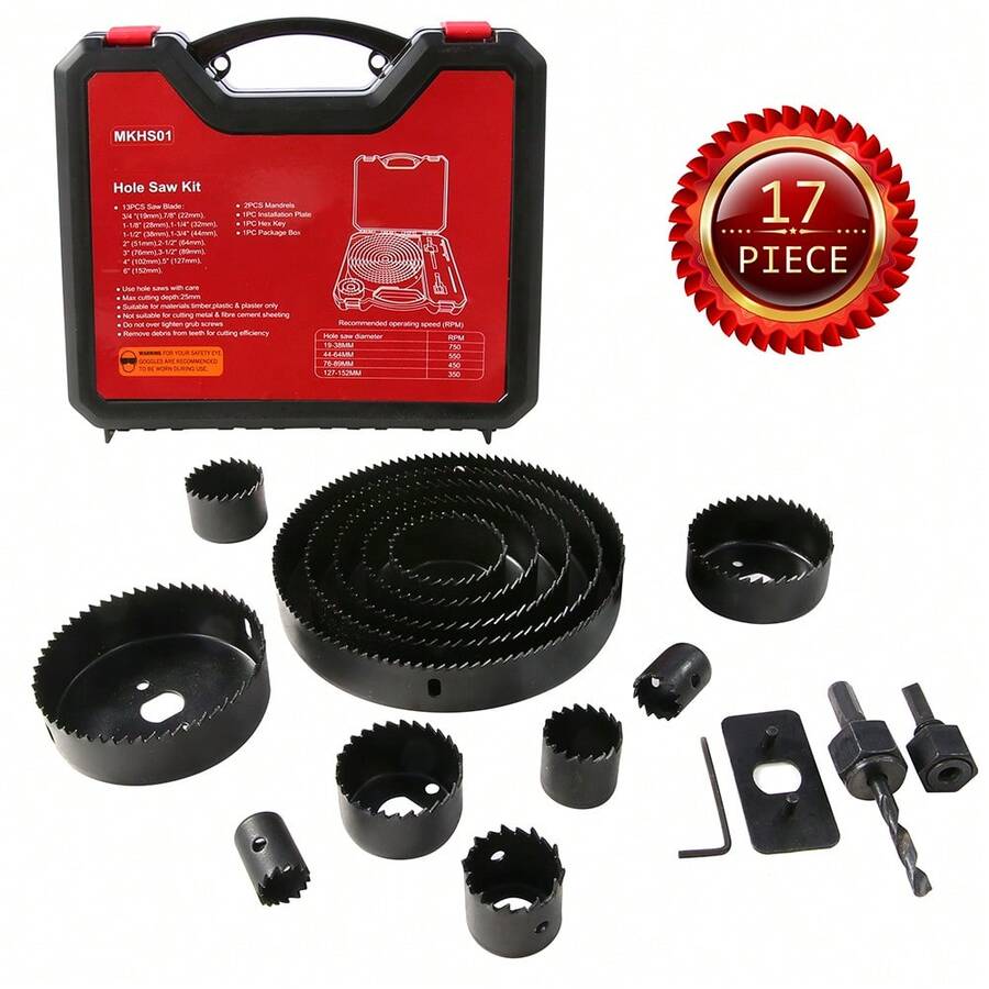 Kit de sierra de agujero, juego de 17 piezas con hojas de sierra multitamaño