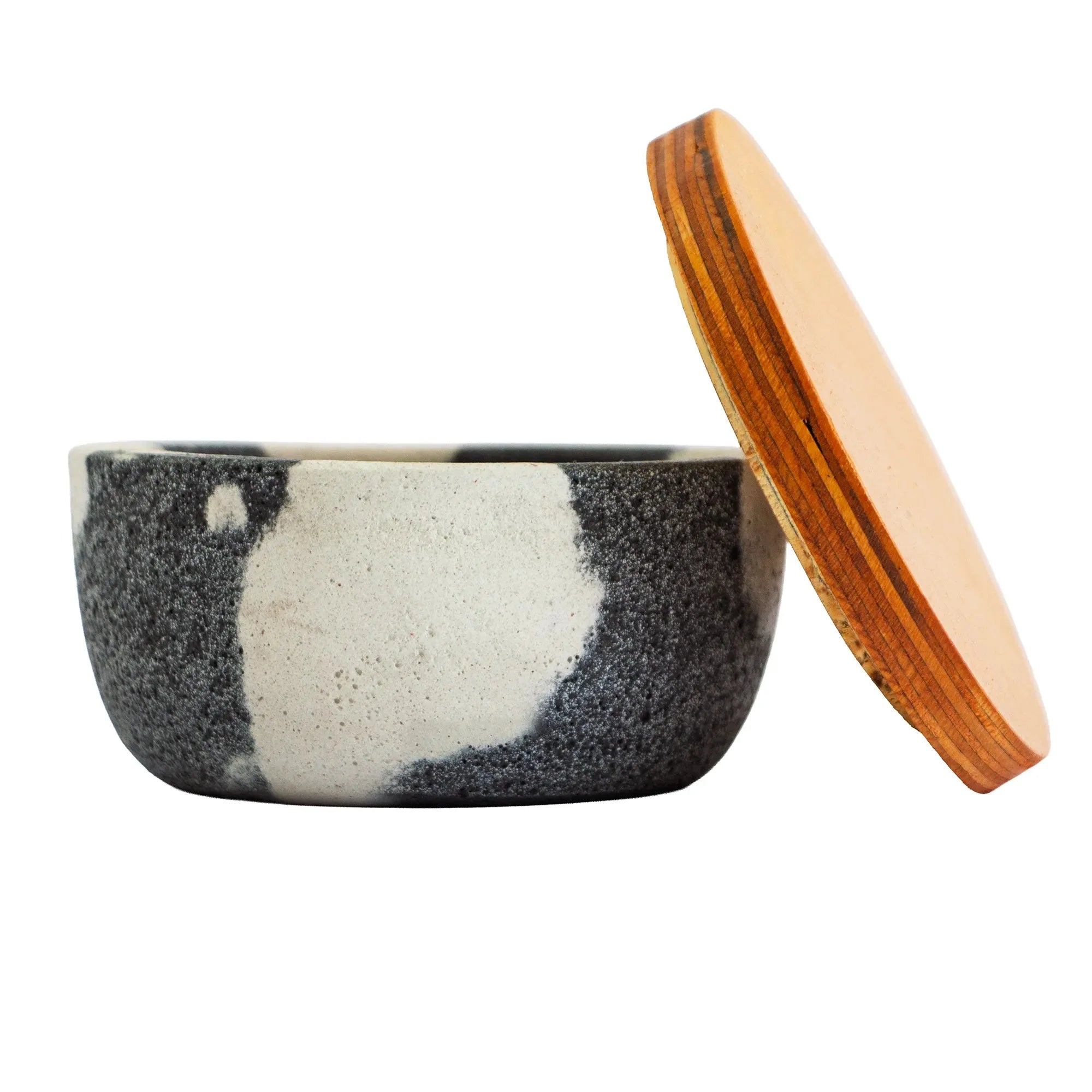 EOL - 180ml - Carrara Vaso de Concreto para velas con Tapa de Madera - Marmoleado Gris Oxford