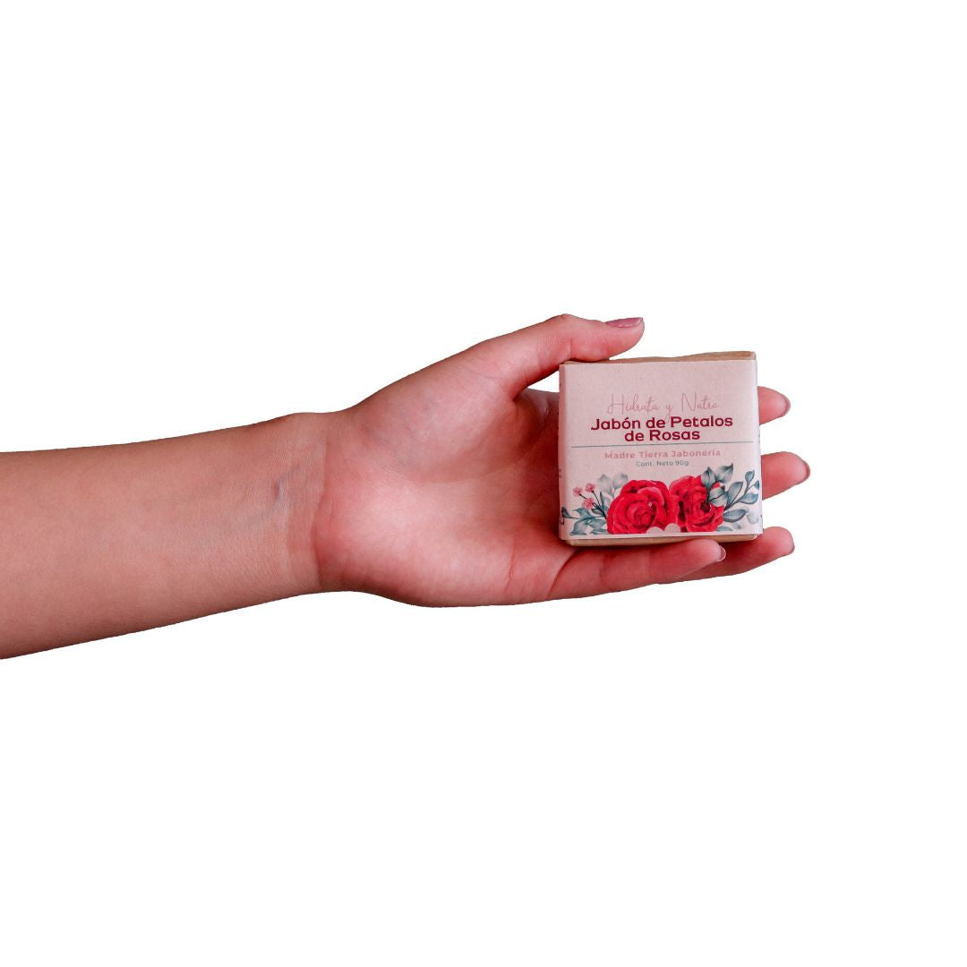 Jabón natural artesanal de pétalos de rosas 90gr.