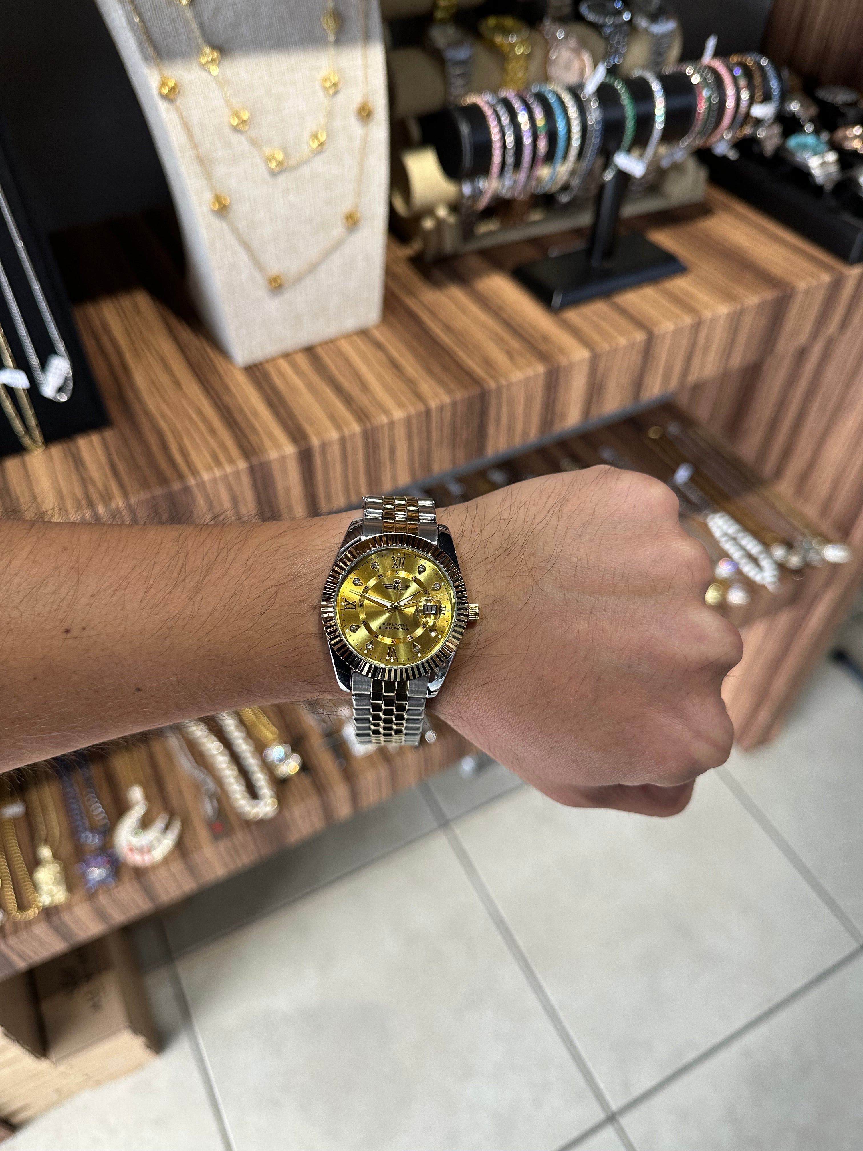 Reloj Tipo Rlx Combinado Dorado