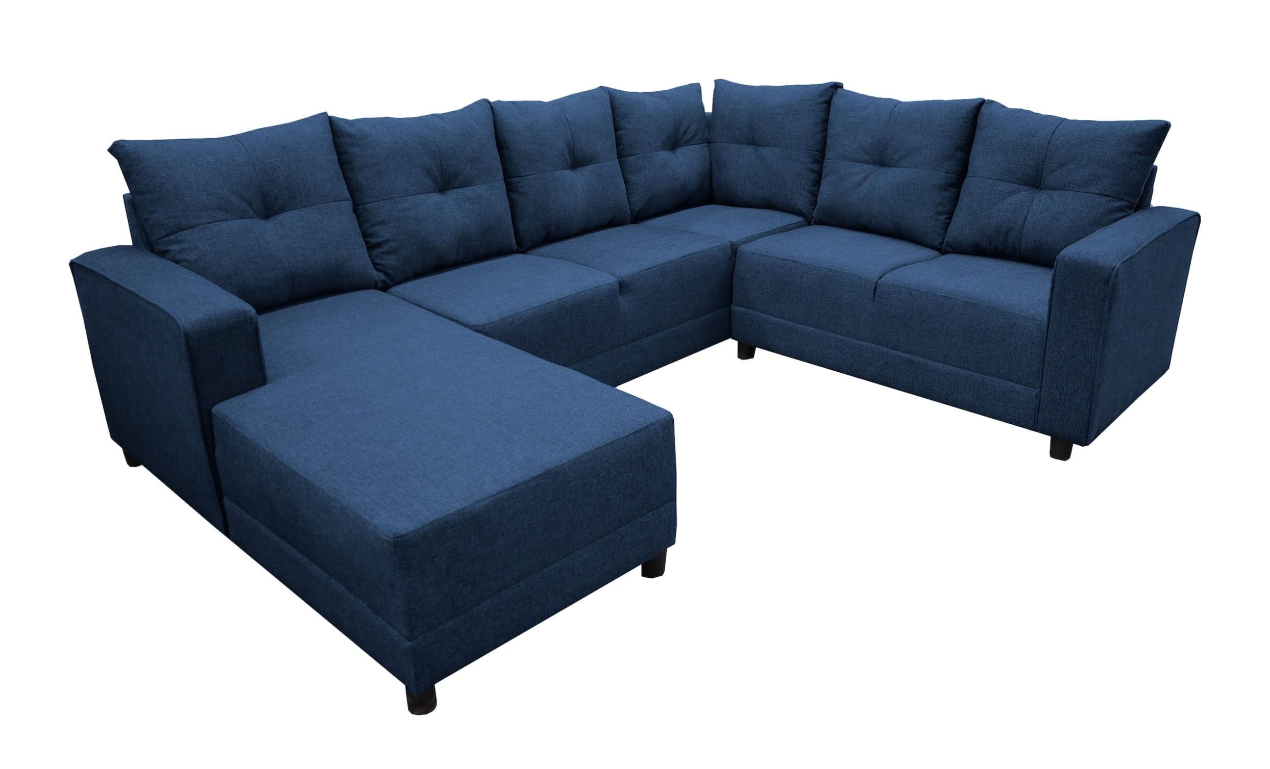 Sala Esquinera en U El Bazar Store Hera Azul marino 160x275x215 cm 4 Salas en 1 Tela Lino nacional Modular Chaise love seat sofa