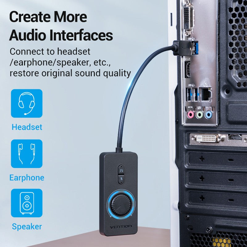 Vention Tarjeta De Sonido USB Externo Estéreo Adaptador Con Control De Volumen