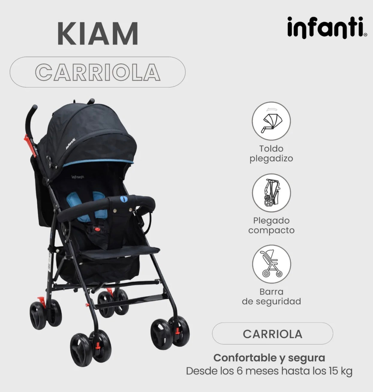 Carriola Para Bebe Kiam Compacta, Ligera, Plegable