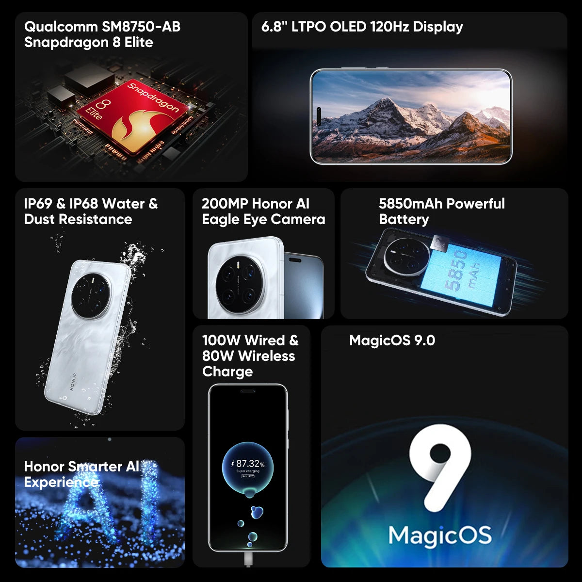 Teléfono inteligente 5g 8 Elite 6,8 ''120Hz pantalla 100W supercarga IP69