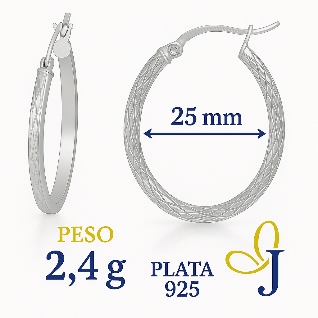 Arete De Plata Ovalado De Tubo Cuadarado Diamantado De 25mm