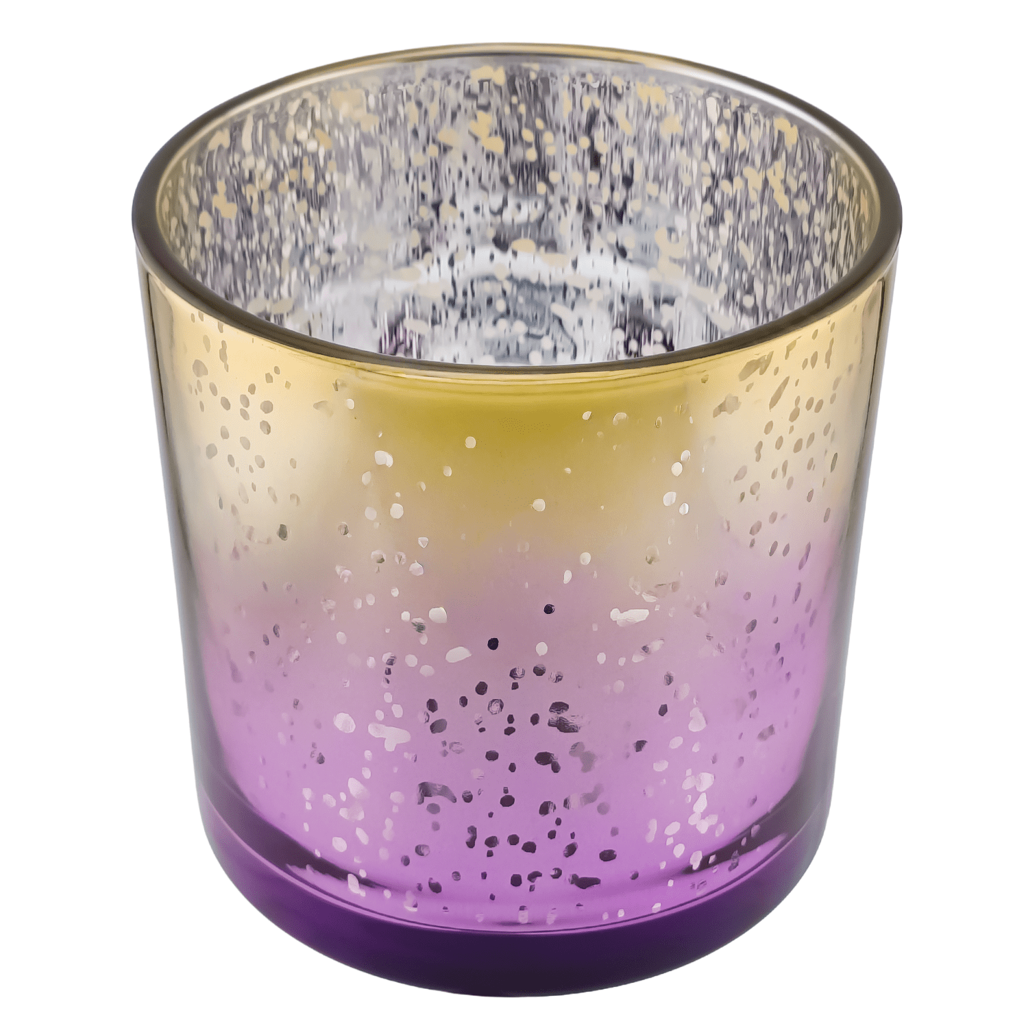 EOL - 210ml - Mónaco Vaso de Vidrio para Velas - Frasco Dorado y Morado con Salpicaduras Metálico