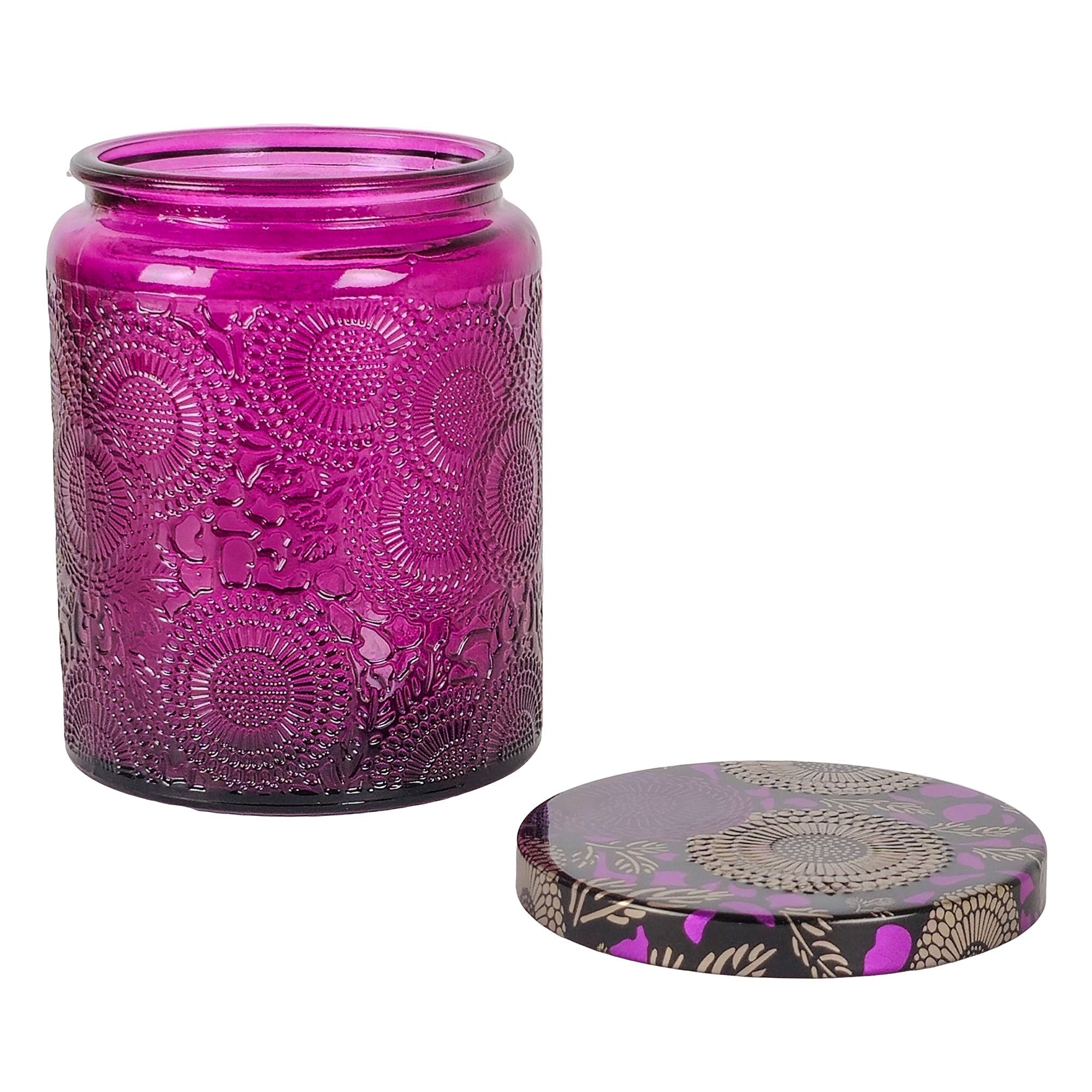 250ml - Londres Vaso de vidrio para velas - Frasco Morado Relieve