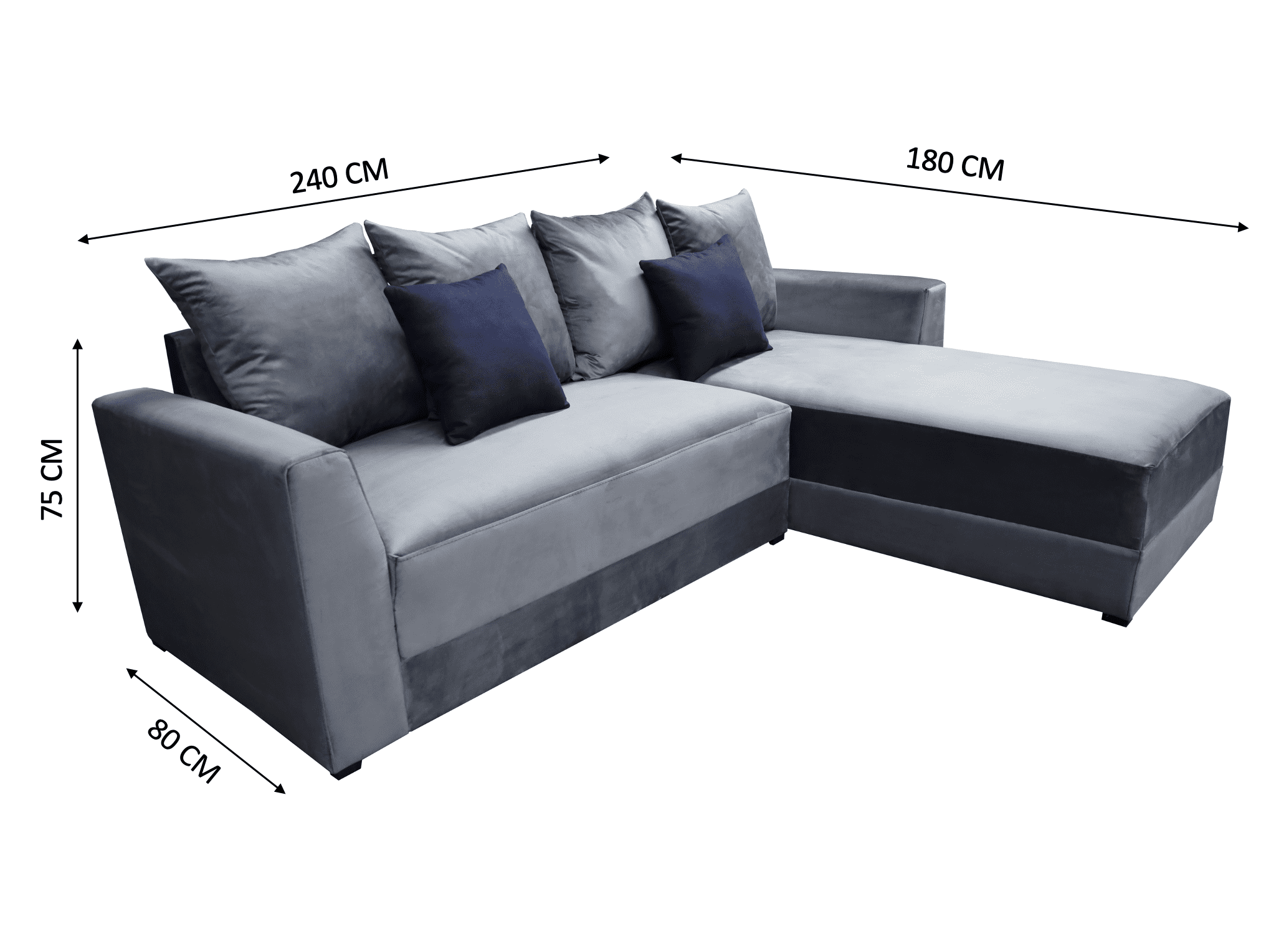 Sala esquinera El Bazar Store modelo Samso terciopelo gris Oxford 240x180 cm