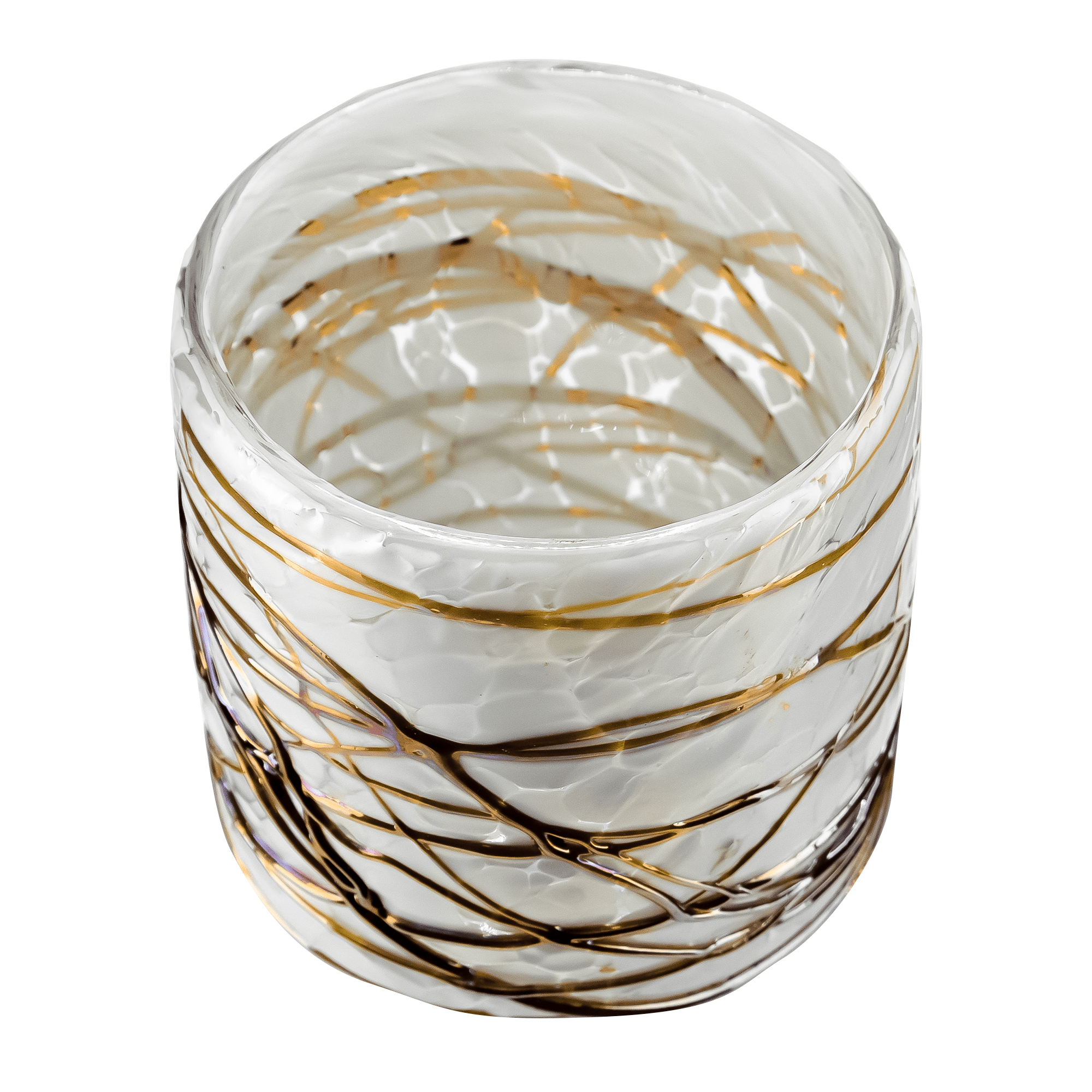 260ml - Florencia Vaso de vidrio soplado artesanal - Frasco Blanco Marmoleado / Telarañas Dorado Caramelo - Hecho a mano