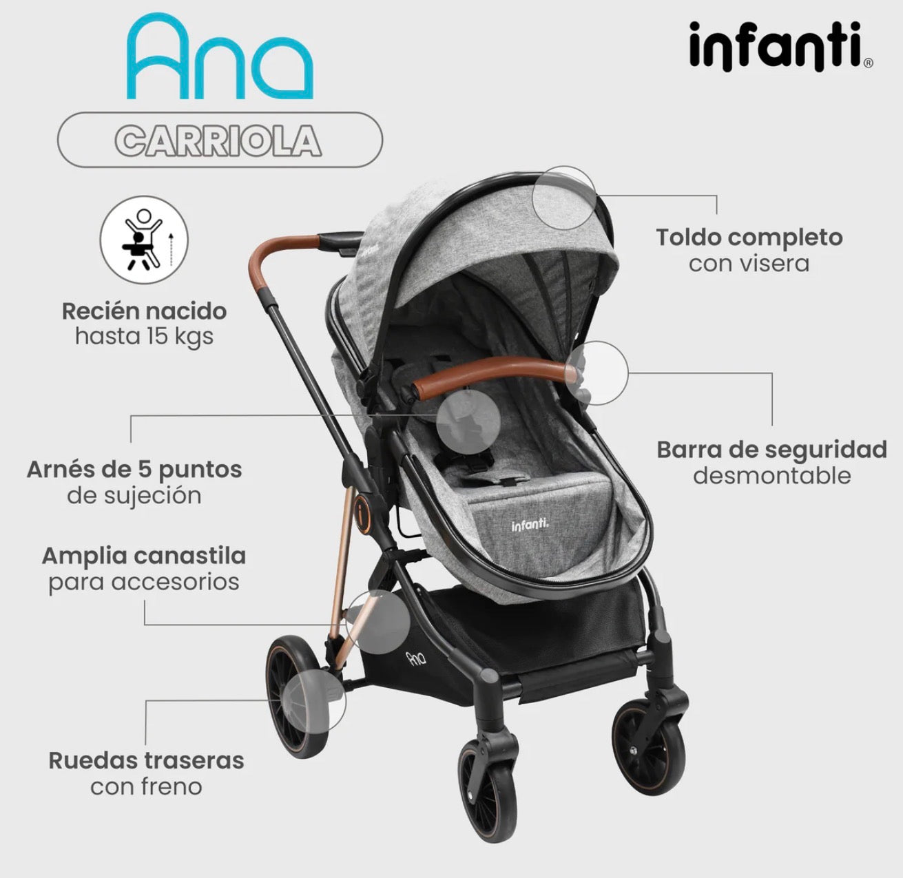 Carriola Ana Infanti Con Sistema De Viaje Convertible A Bambineto