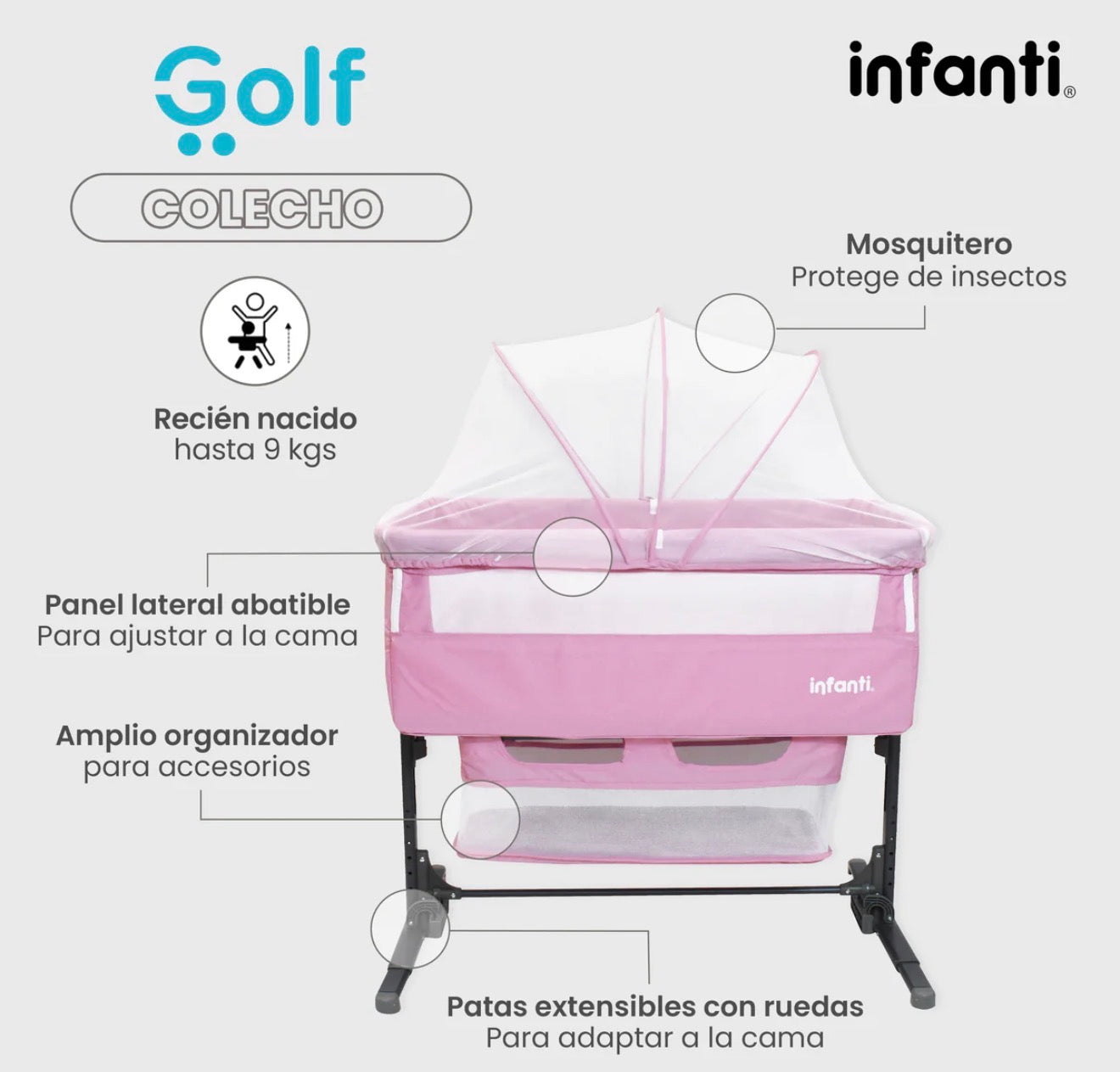 Cuna Colecho Infanti Golf Antireflujo y Mecedora