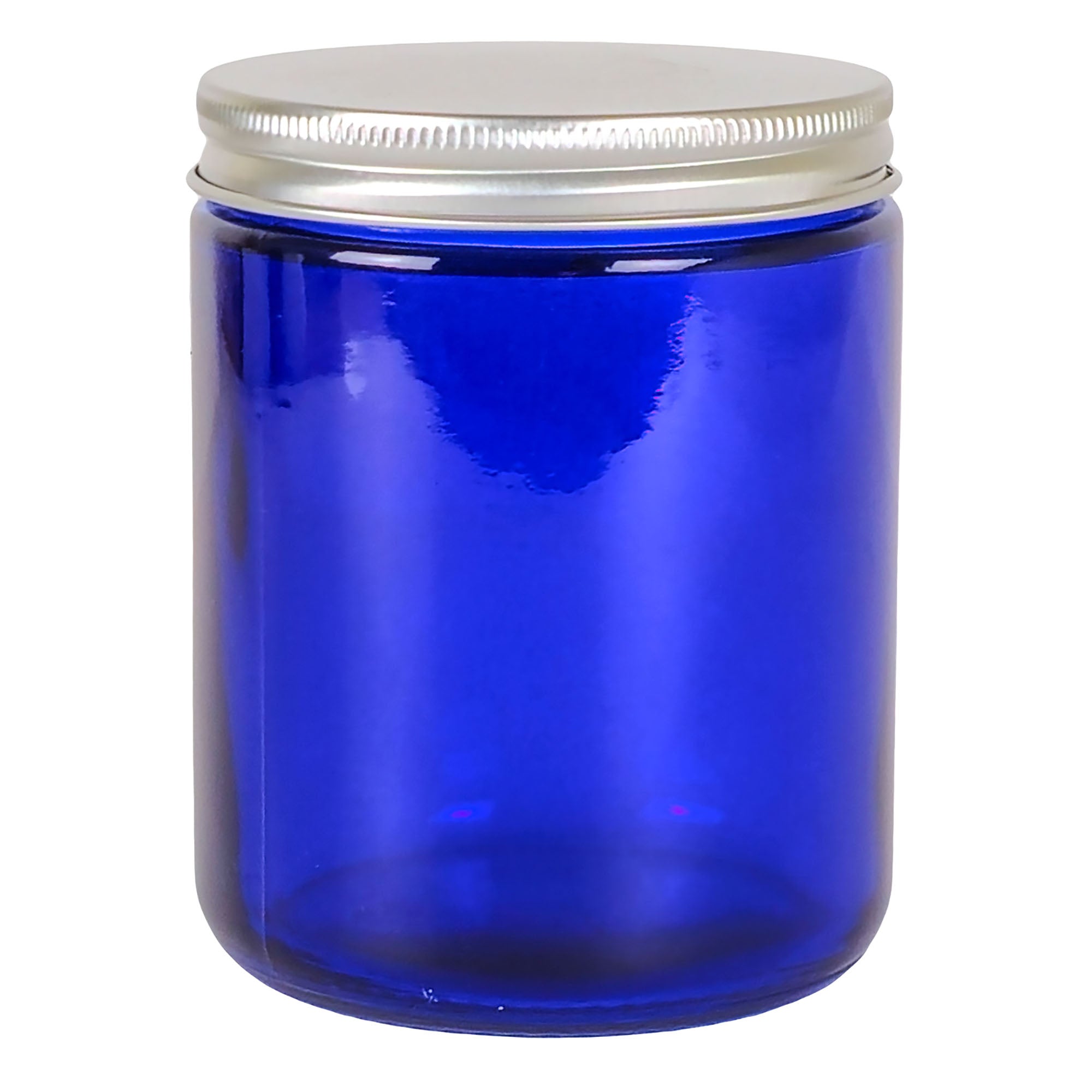 270ml - Miami Vaso de vidrio con rosca para velas - Frasco Azul con tapa plata