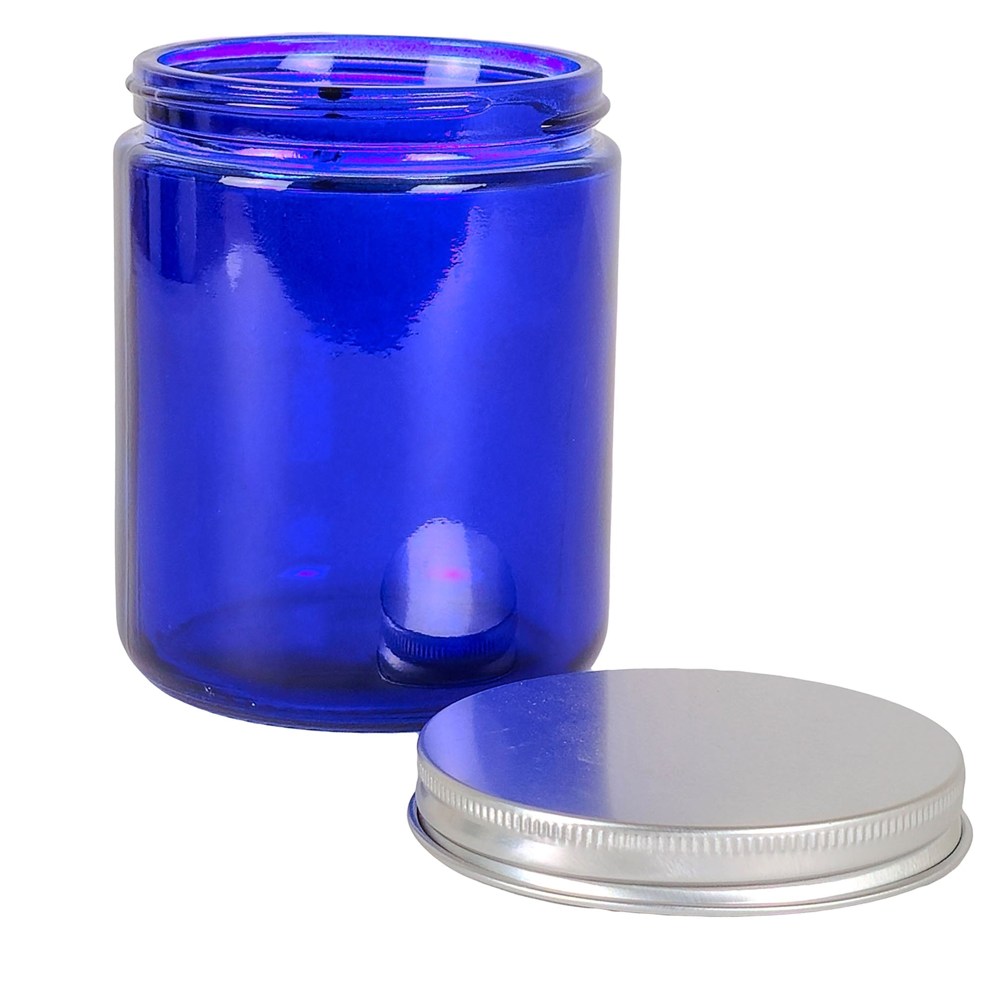 270ml - Miami Vaso de vidrio con rosca para velas - Frasco Azul con tapa plata