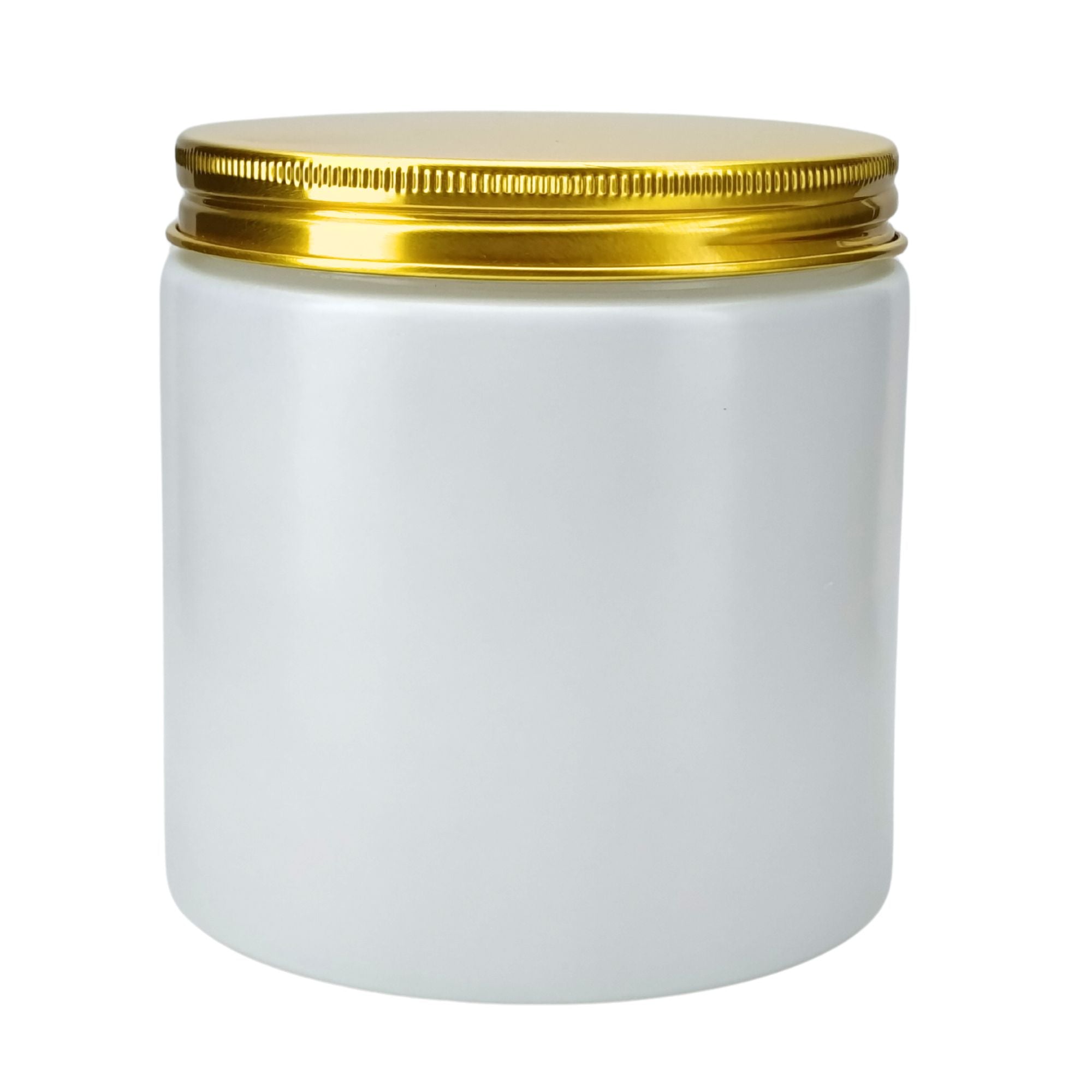 270ml - Miami Vaso de vidrio con rosca para velas - Frasco Blanco Mate con tapa Dorada