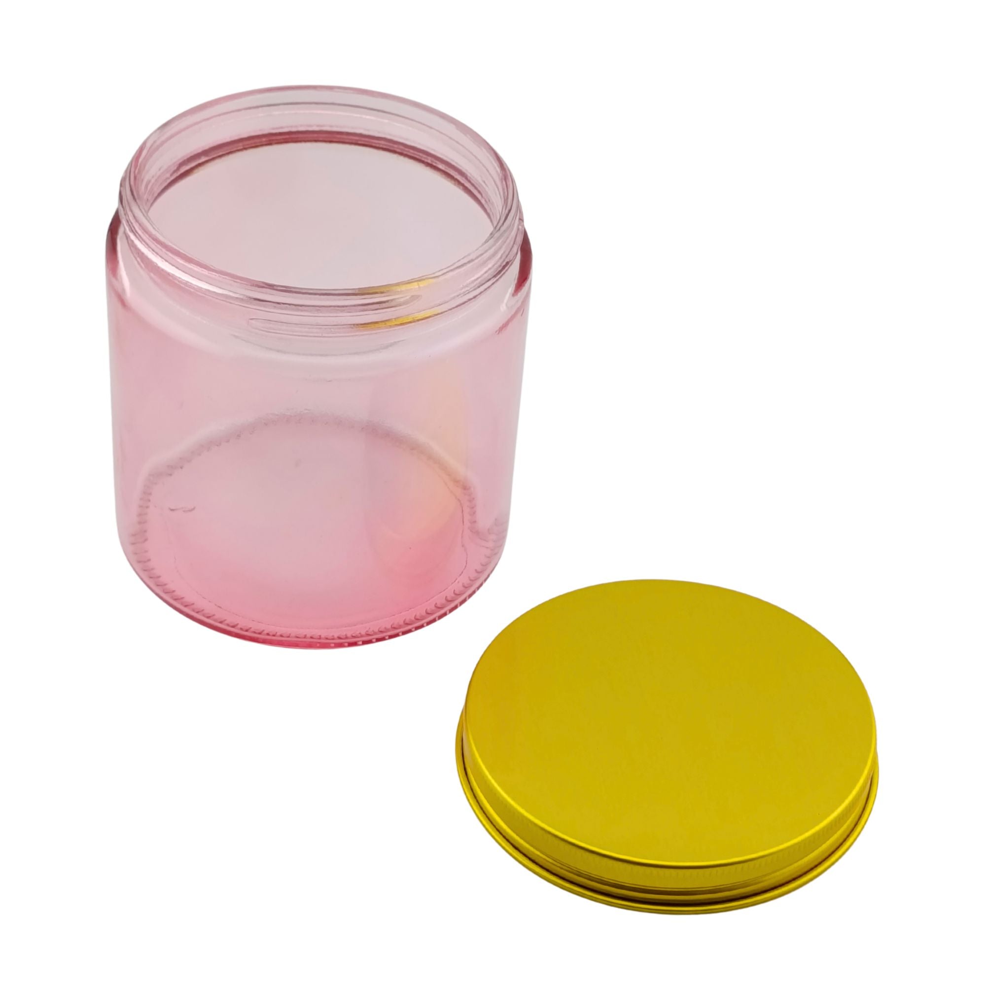 270ml - Miami Vaso de vidrio con rosca para velas - Frasco Rosa con tapa Dorada