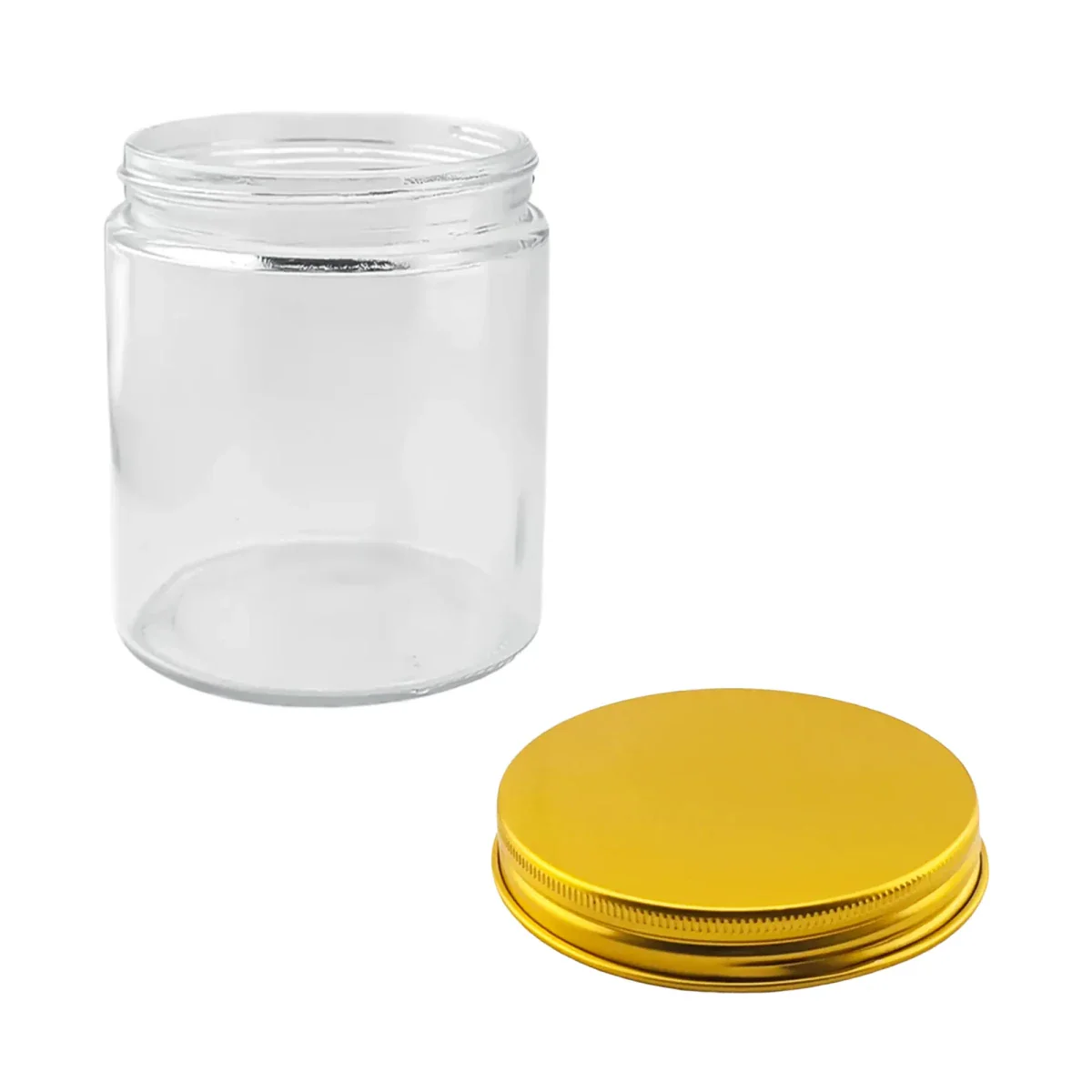 270ml - Miami Vaso de vidrio con rosca para velas - Frasco Transparente con tapa dorada