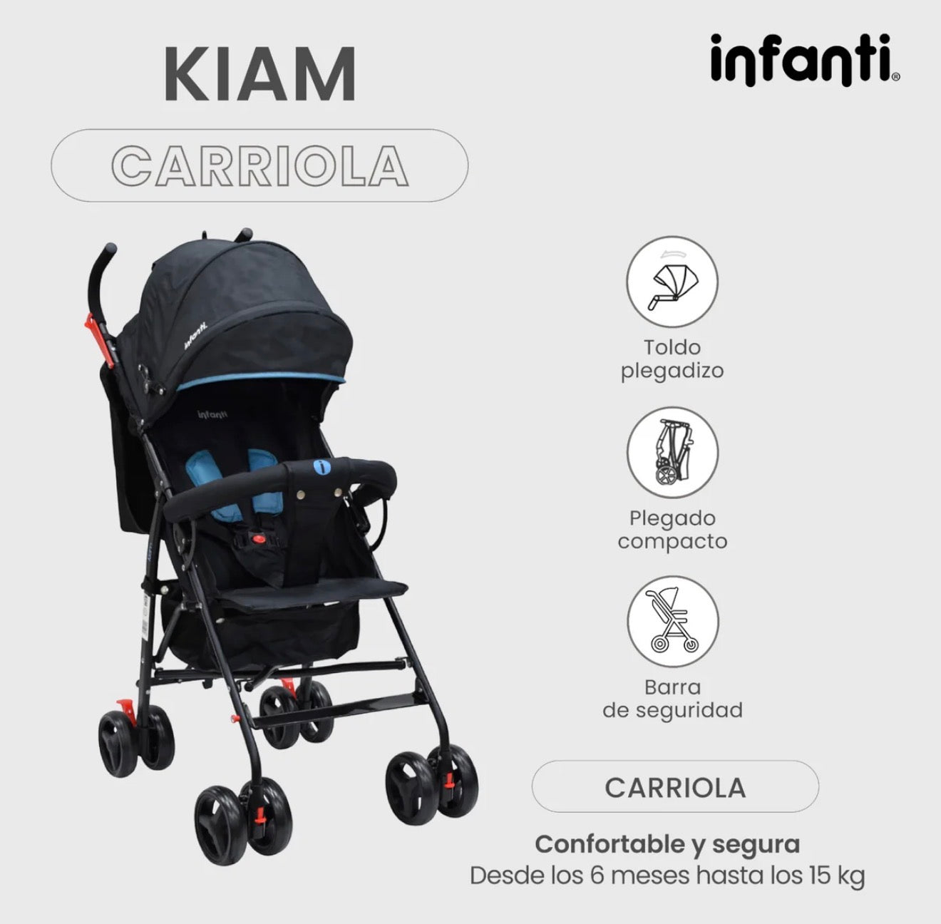 Carriola Para Bebe Kiam Compacta, Ligera, Plegable