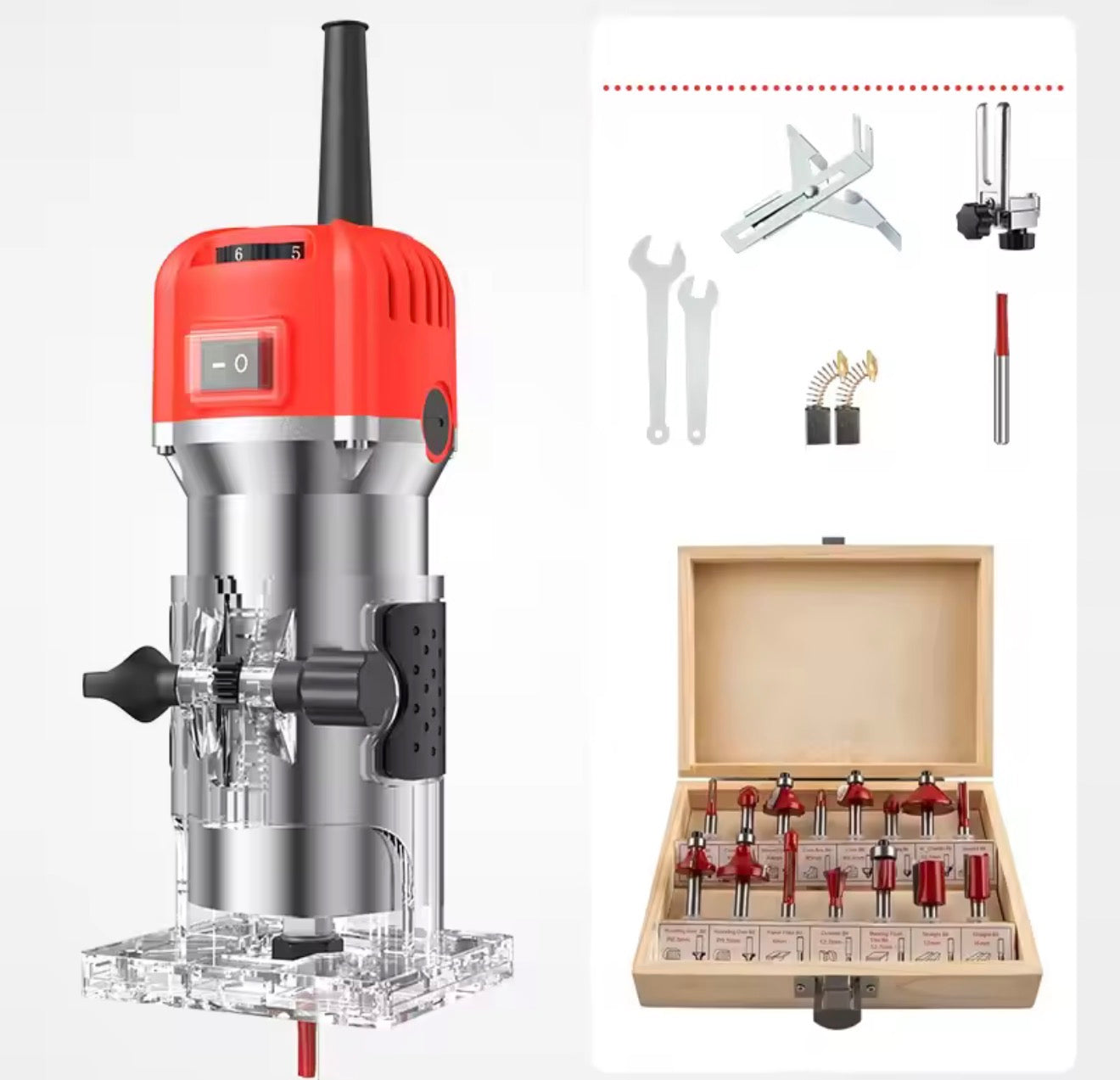 Router Fresadora para Madera 800W 30000RPM con 15 Brocas y Accesorios