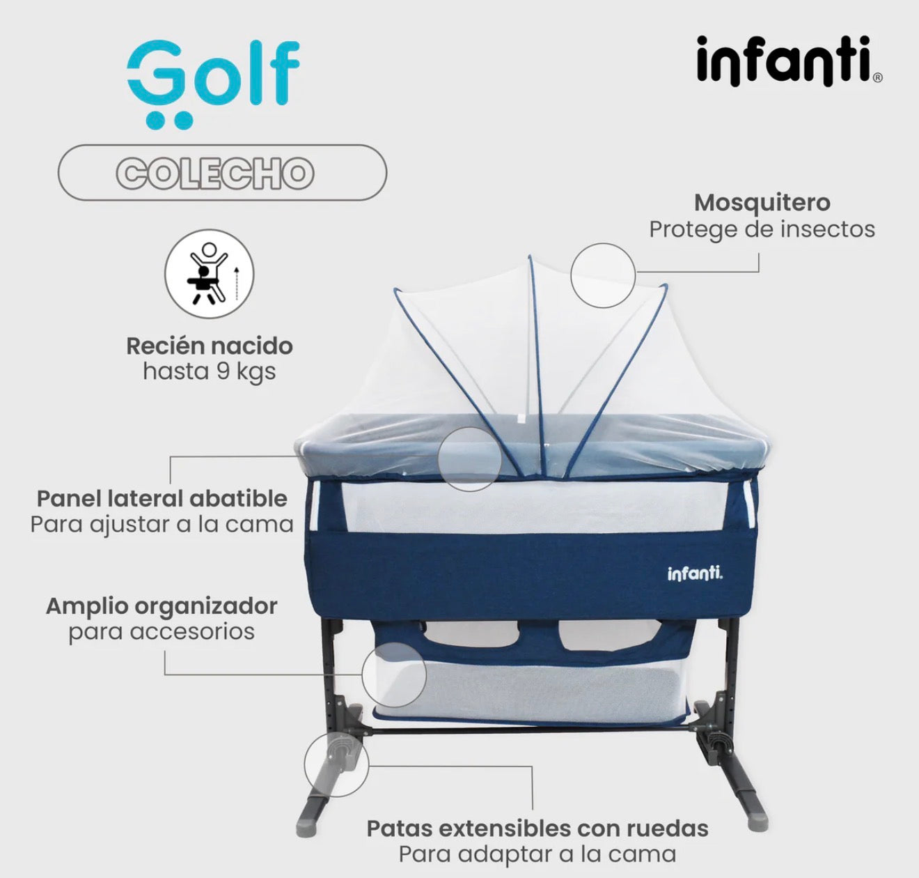 Cuna Colecho Infanti Golf Antireflujo y Mecedora