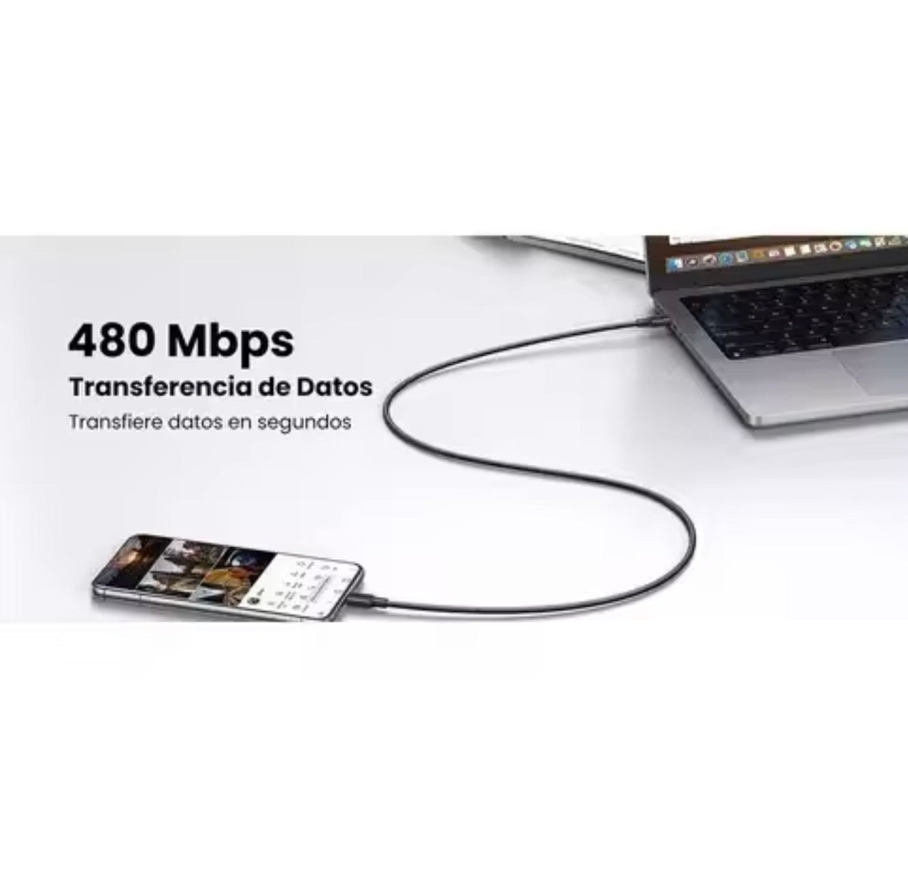 Cable UGREEN USB-C a USB-C 60W 1 Metro Blanco – Carga Rápida