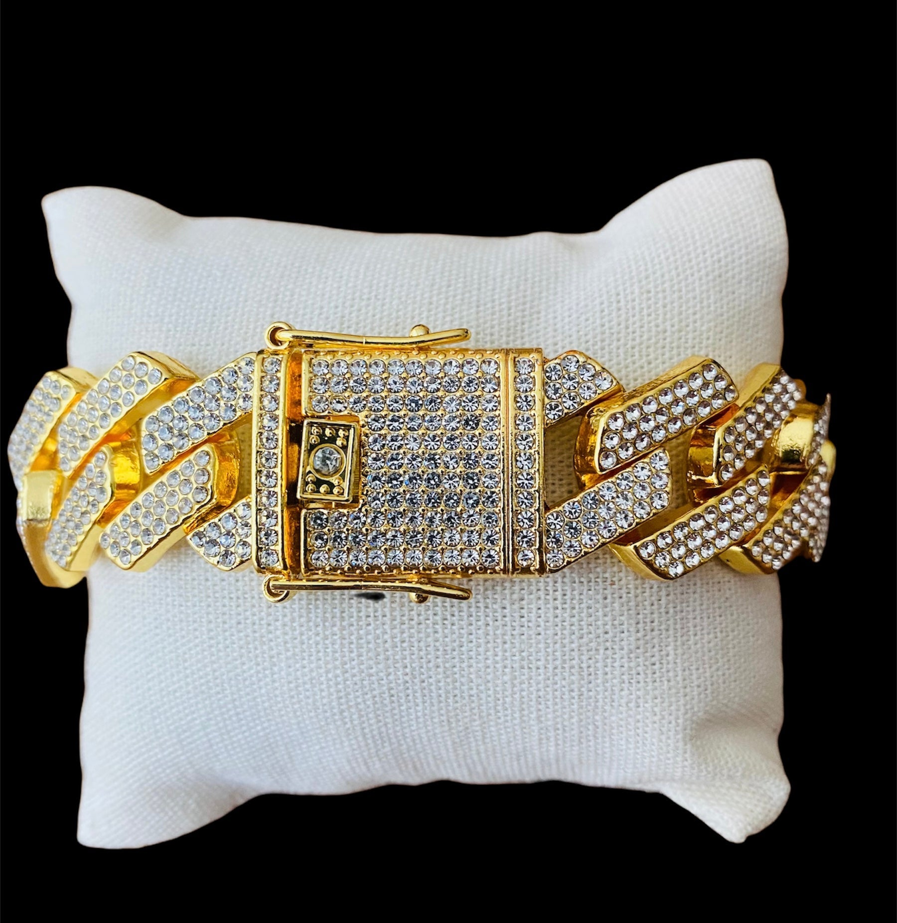 Pulsera Dorada Extra Gruesa Rombos Zirconias 22 cm